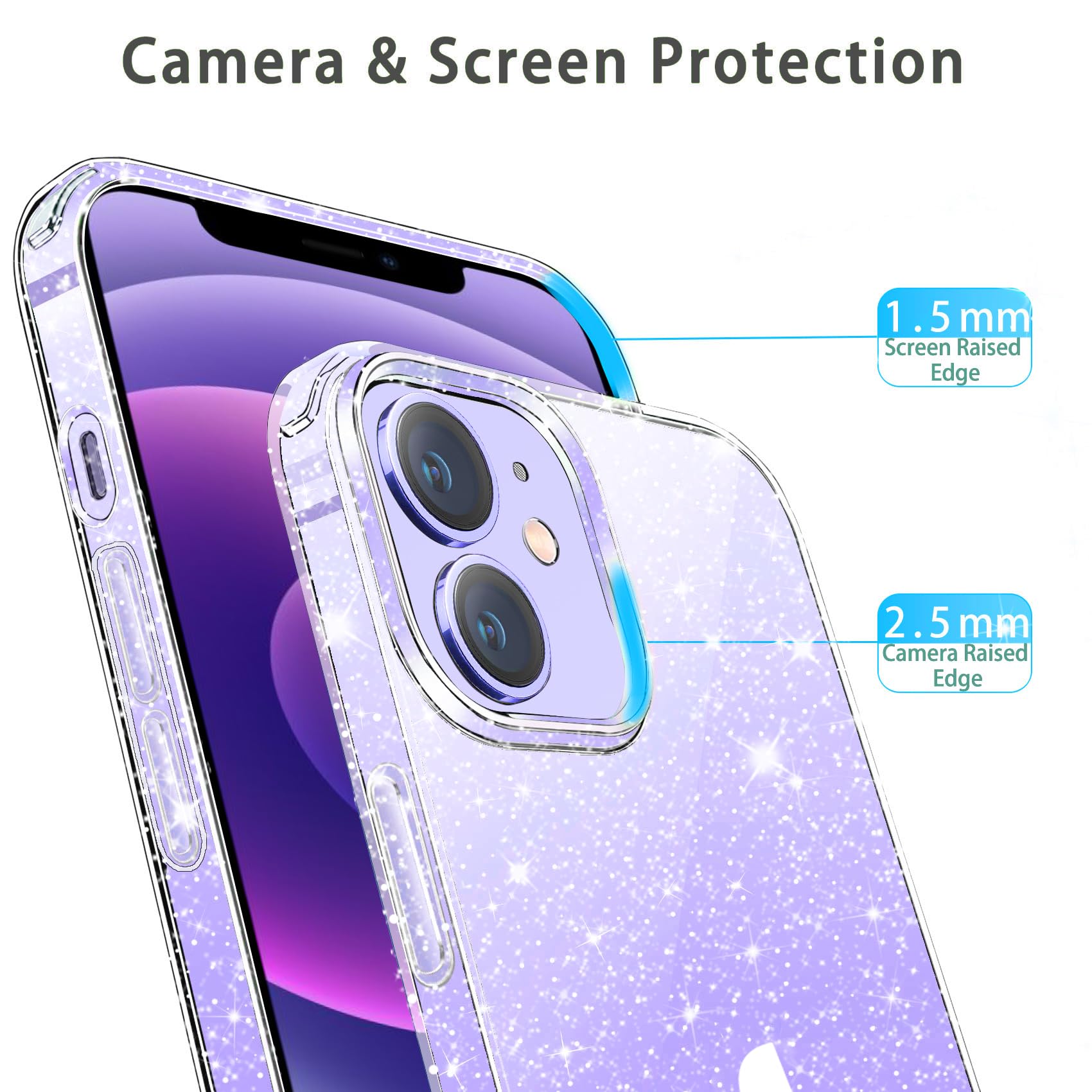 Sparkly Crystal Glitter iPhone 12/12 Pro Case for Women - Slim Protective Shockproof Clear Glitter Phone Cover (6.1