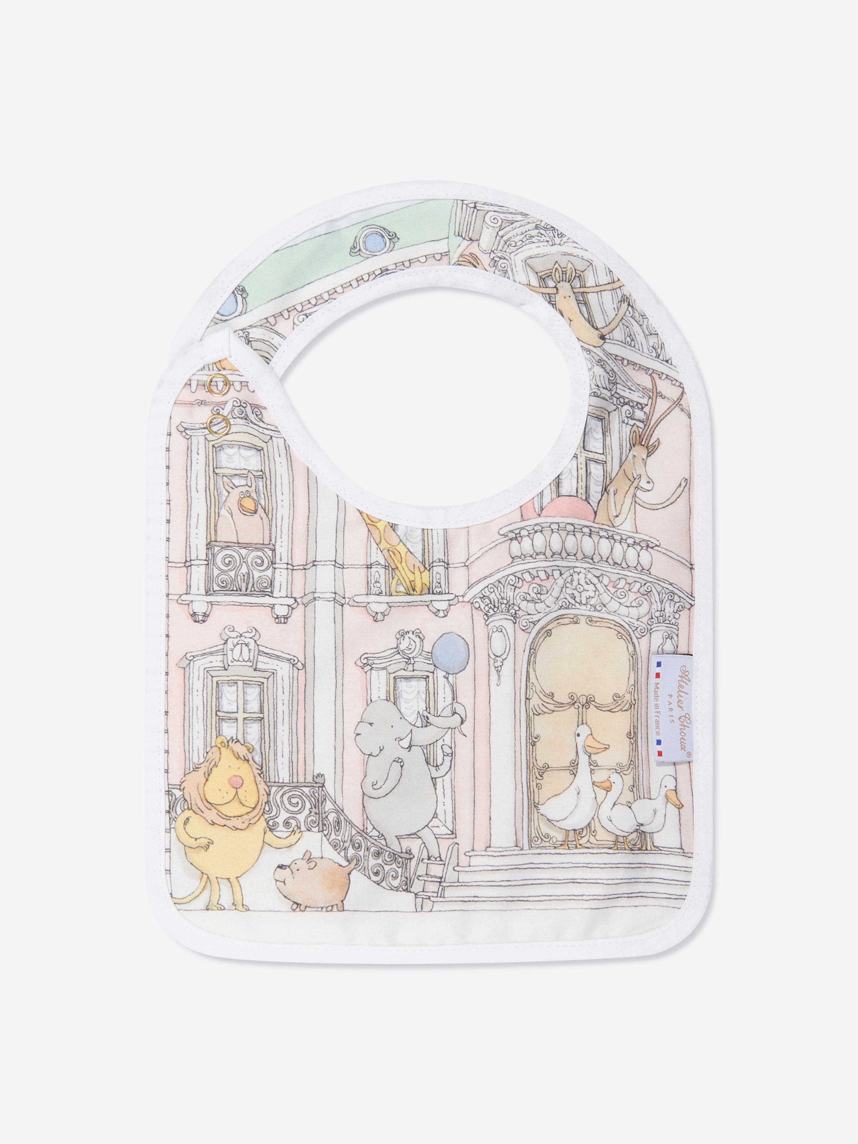 Atelier Choux Baby Monceau Mansion Swaddle & Satin Bib Set - Premium Newborn Gift in Blue | Soft Cotton Swaddle Blanket & Elegant Bib for Nursery, Photo Shoots & Special Occasions