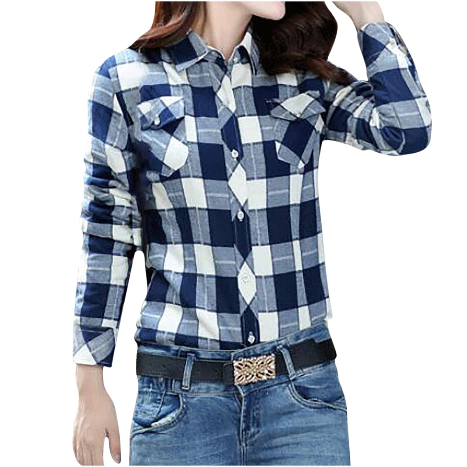 Anjikang Women's Fleece Plaid Jacket - Winter Warm Lapel Coat for Outdoor Activities, Hiking & Casual Wear