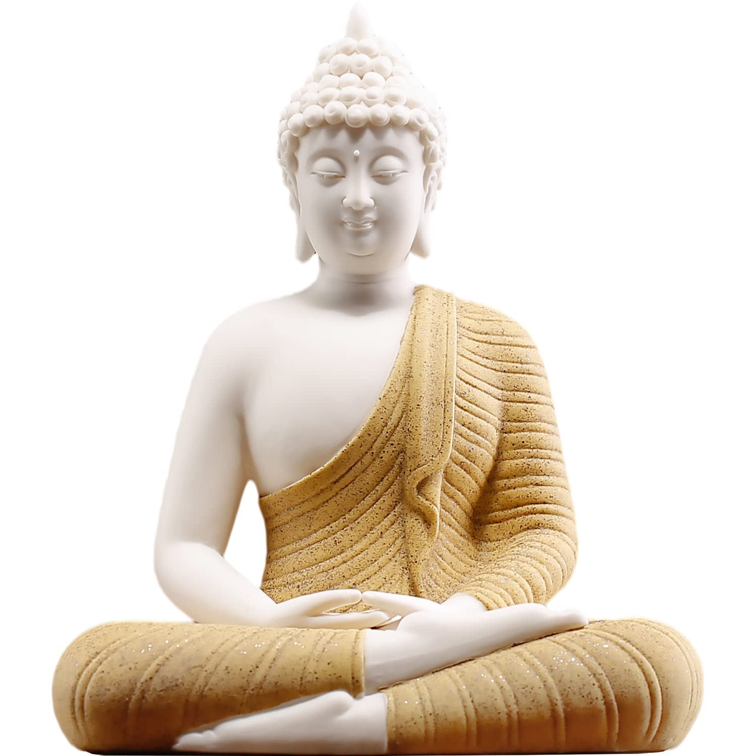 6 Inch Ceramic Yellow Buddha Statue - Handcrafted Outdoor & Indoor Decor for Garden, Patio, Living Room, Meditation Space & Zen Home Decor