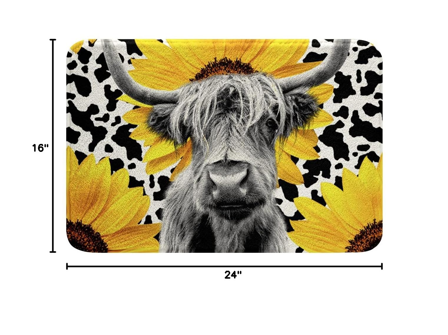 Non-Slip Highland Cow Bath Rug - Soft Fleece Water Absorbent Bathroom Mat with Sunflower Design, 16