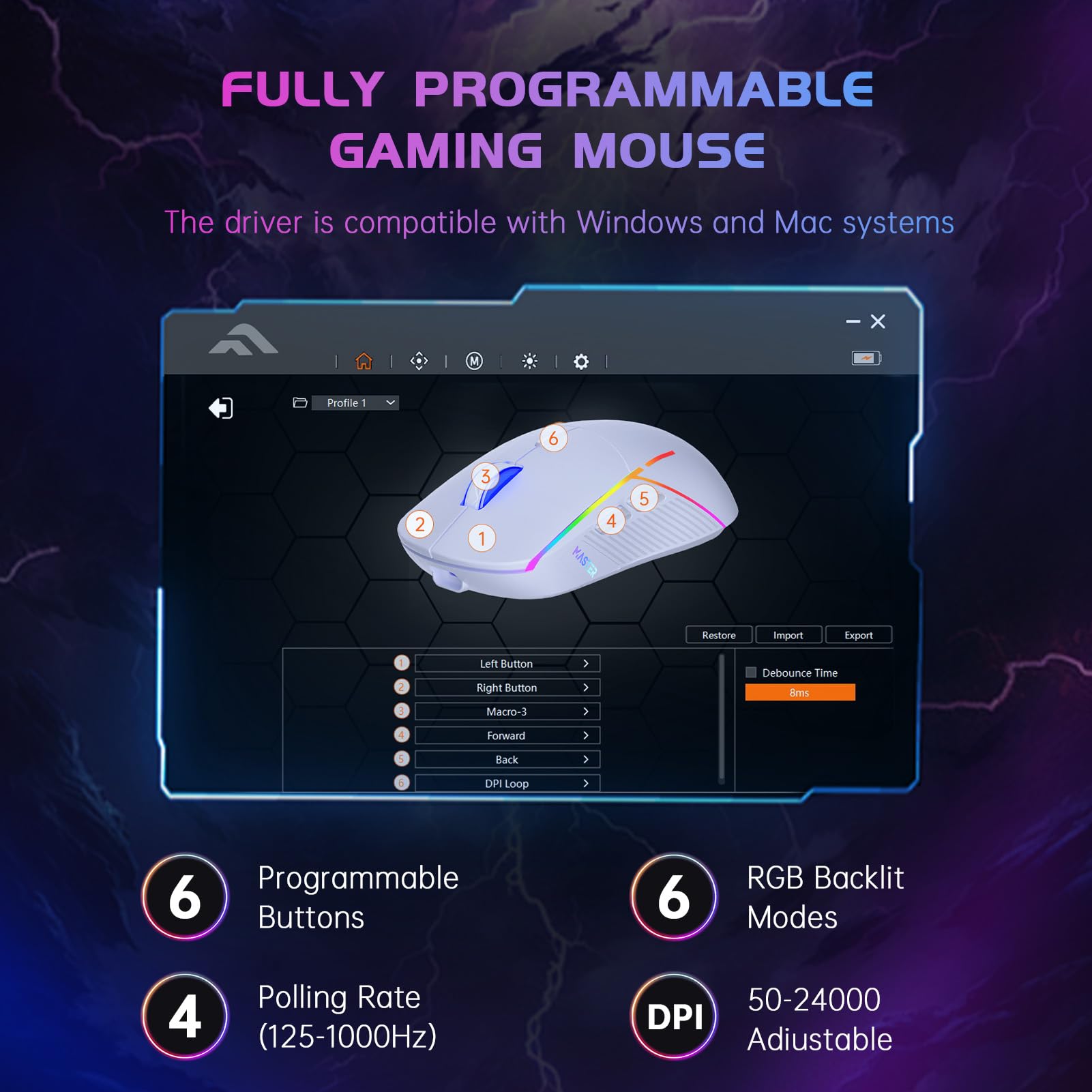 FFJ Wireless Gaming Mouse - 24000 DPI Tri-Mode (2.4G/USB-C/Bluetooth 5.3) RGB Programmable Rechargeable Mouse with 75Hrs Battery for PC, Mac, PS5, Xbox - White | Perfect for FPS, MMO Gaming & Office Work