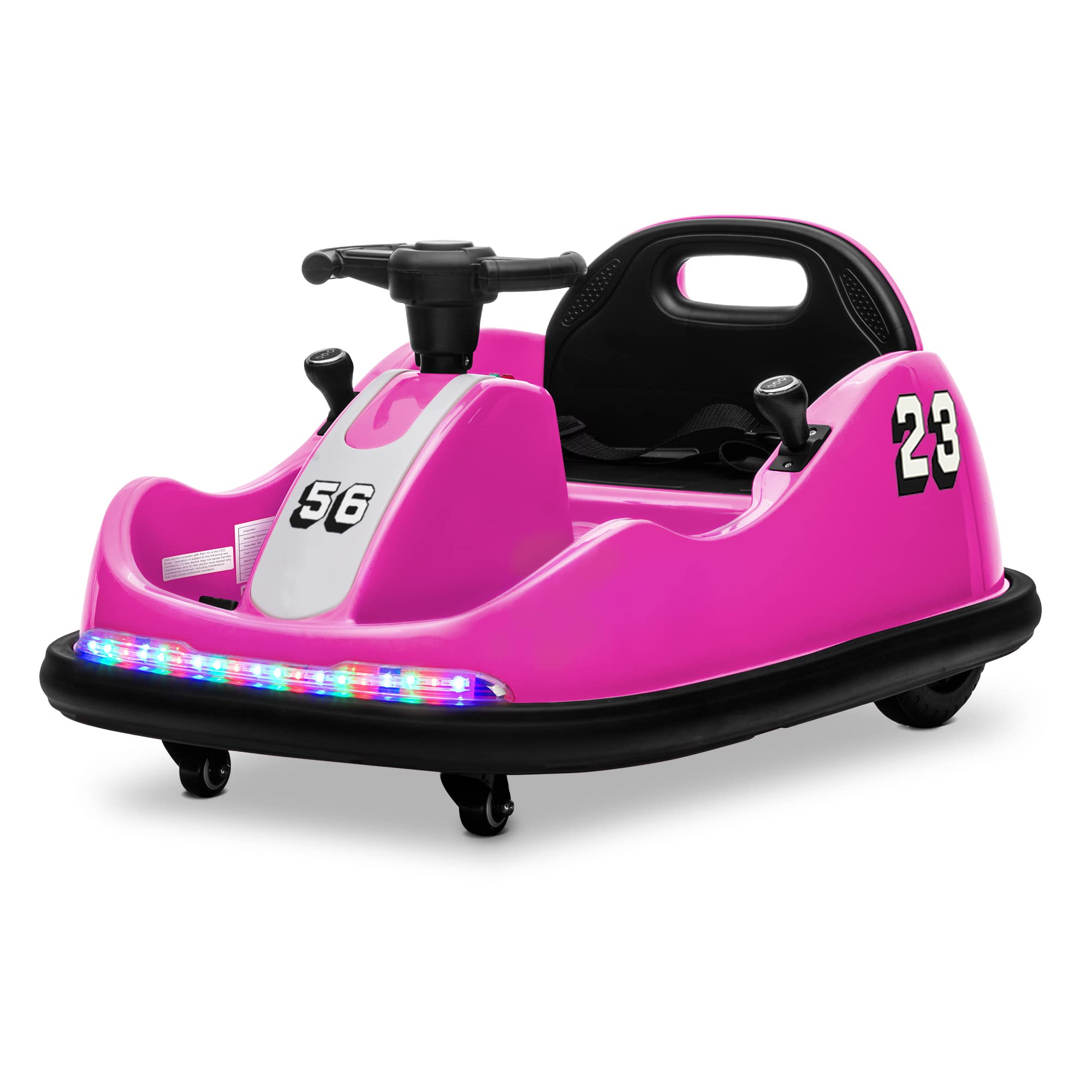 **Kidzone 12V Ride On Bumper Car for Kids 1.5-6 Years - 2 Driving Modes (Steering Wheel & Joystick), 360° Spin, LED Lights, Remote Control - Perfect for Indoor/Outdoor Play, Birthday Gifts & DIY Sticker Fun**