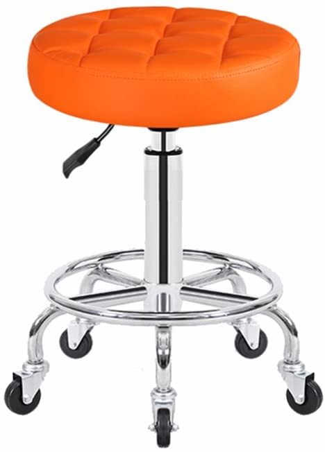 Heavy Duty Adjustable Height Hydraulic Rolling Stool with Wheels - Salon Stool for Hairdressers, Barbers & Tattoo Artists - Orange (Ideal for Salons, Spas, Home & Professional Use)