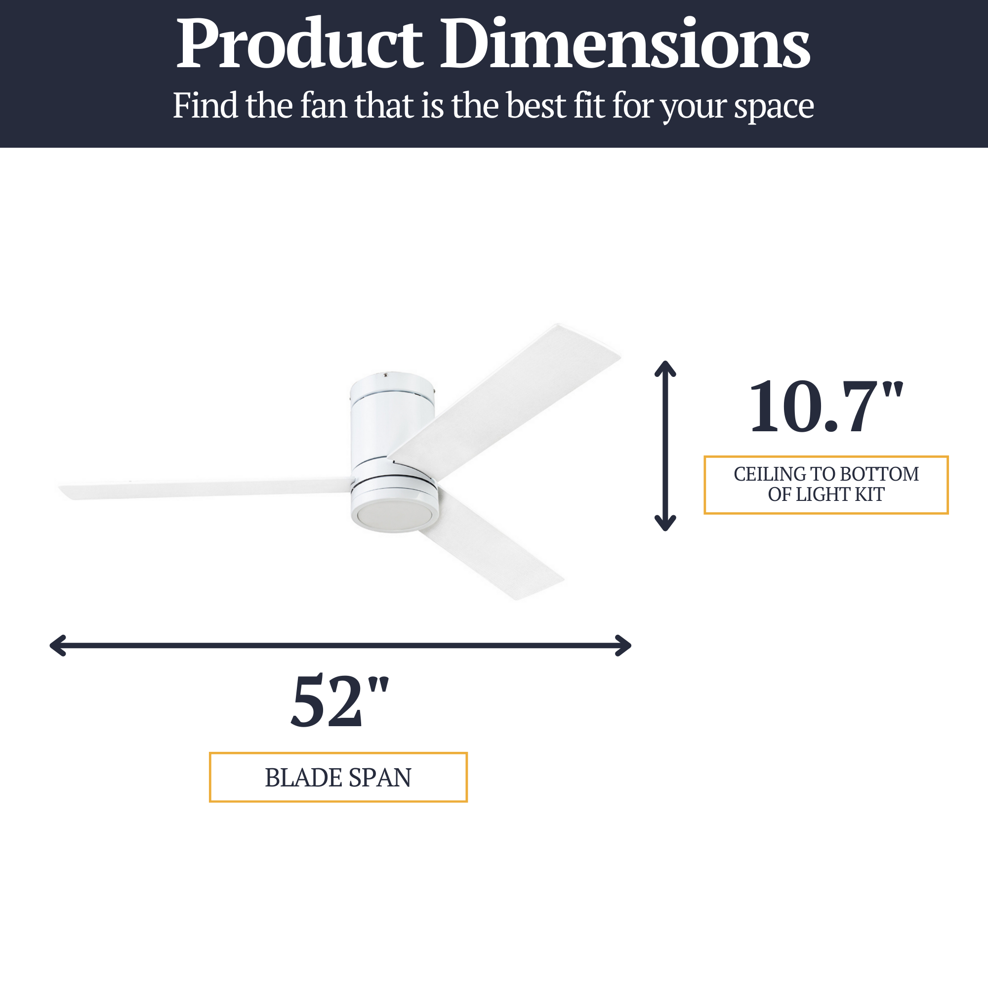 52 Inch White Espy Remote Control Ceiling Fan with Light Kit - Quiet Reversible Motor for Bedroom, Living Room, and Office
