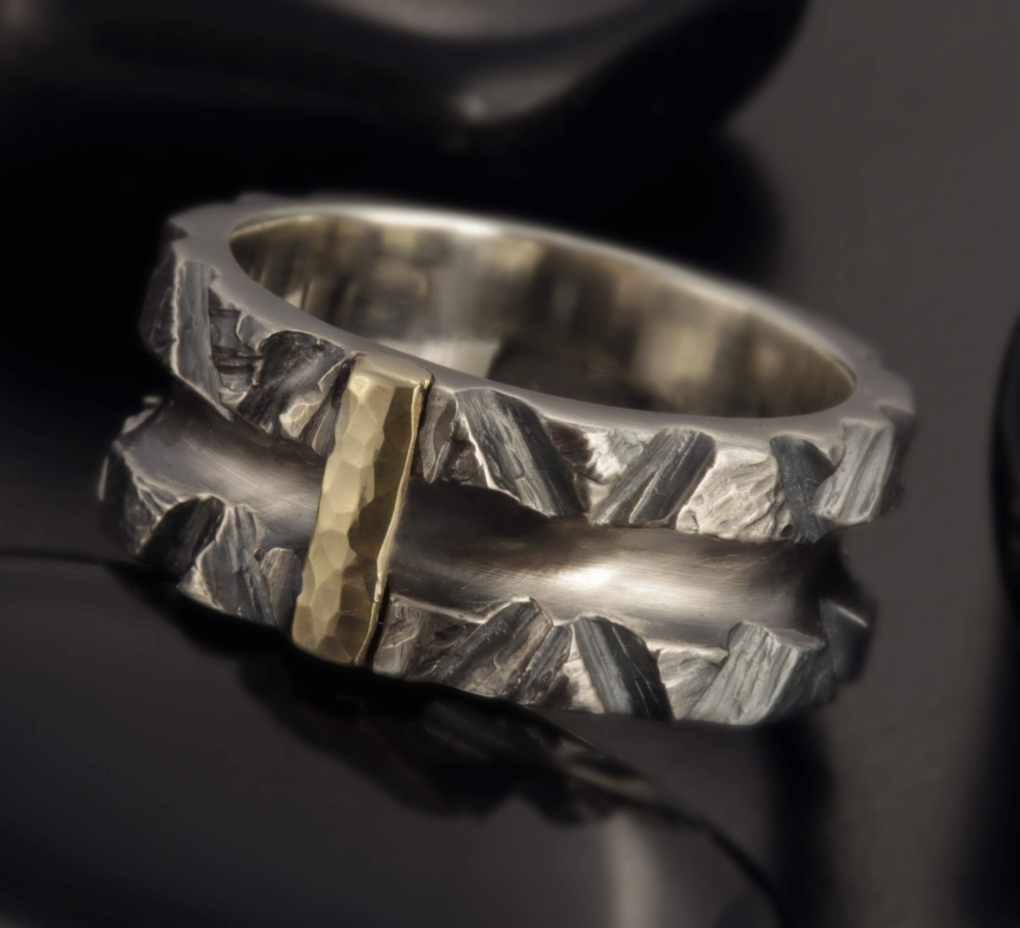 14K Gold & Silver Rustic Men's Wedding Ring - Wide Band for Men (RS-1301) | Perfect for Engagement, Anniversary & Special Occasions