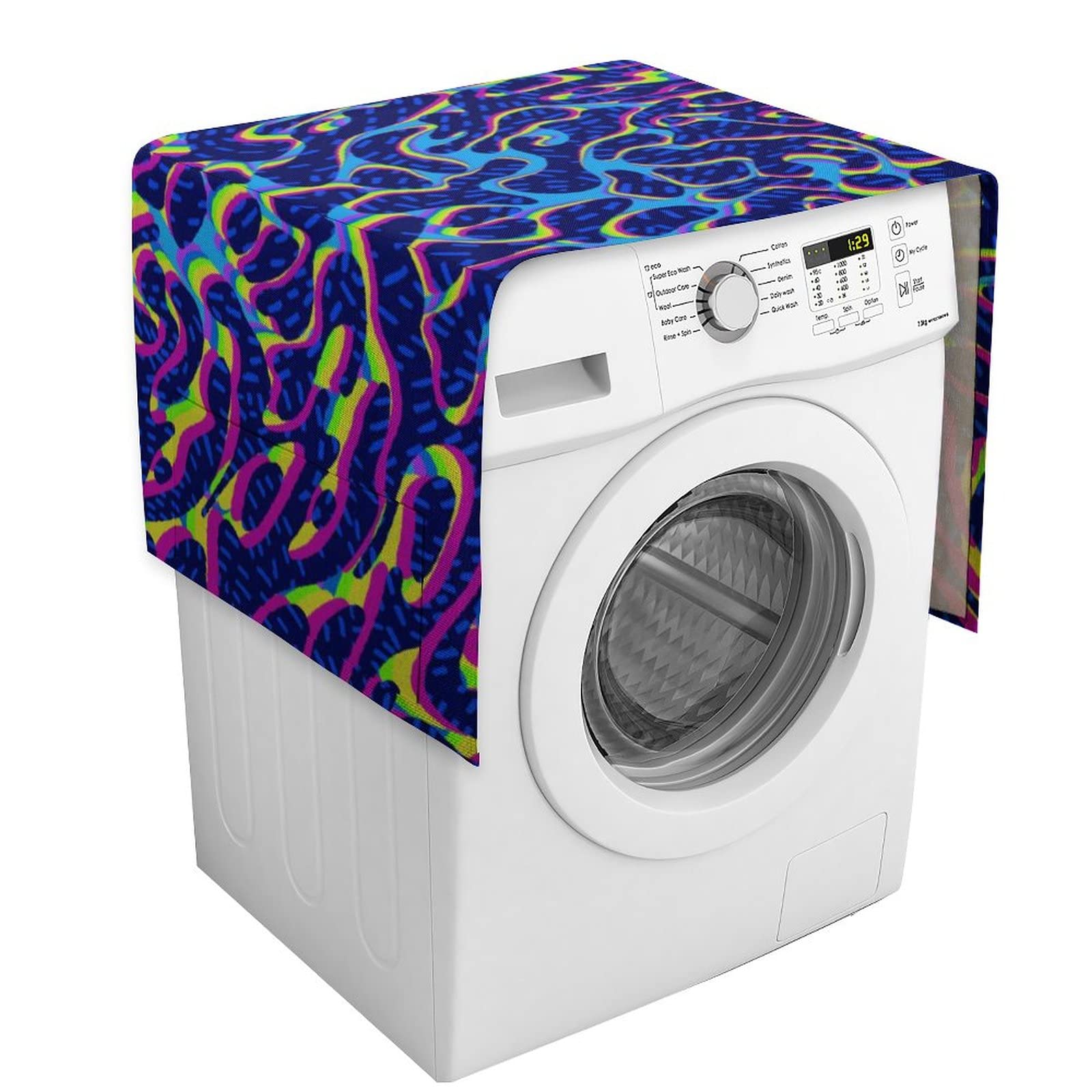 Vintage 80s 90s Style Washing Machine Dust Cover - Linen Microwave Oven Protector & Refrigerator Top Cover - Decorative Kitchen Appliance Covers with Storage Pockets - Perfect for Retro Kitchen Decor & Appliance Protection