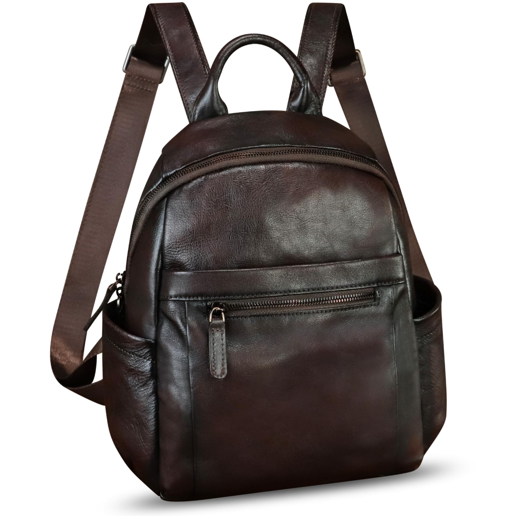 IVTG Genuine Leather Backpack for Women - Vintage Cowhide Soft Real Leather Daypack Purse - Coffee Brown - Perfect for Work, Travel & College