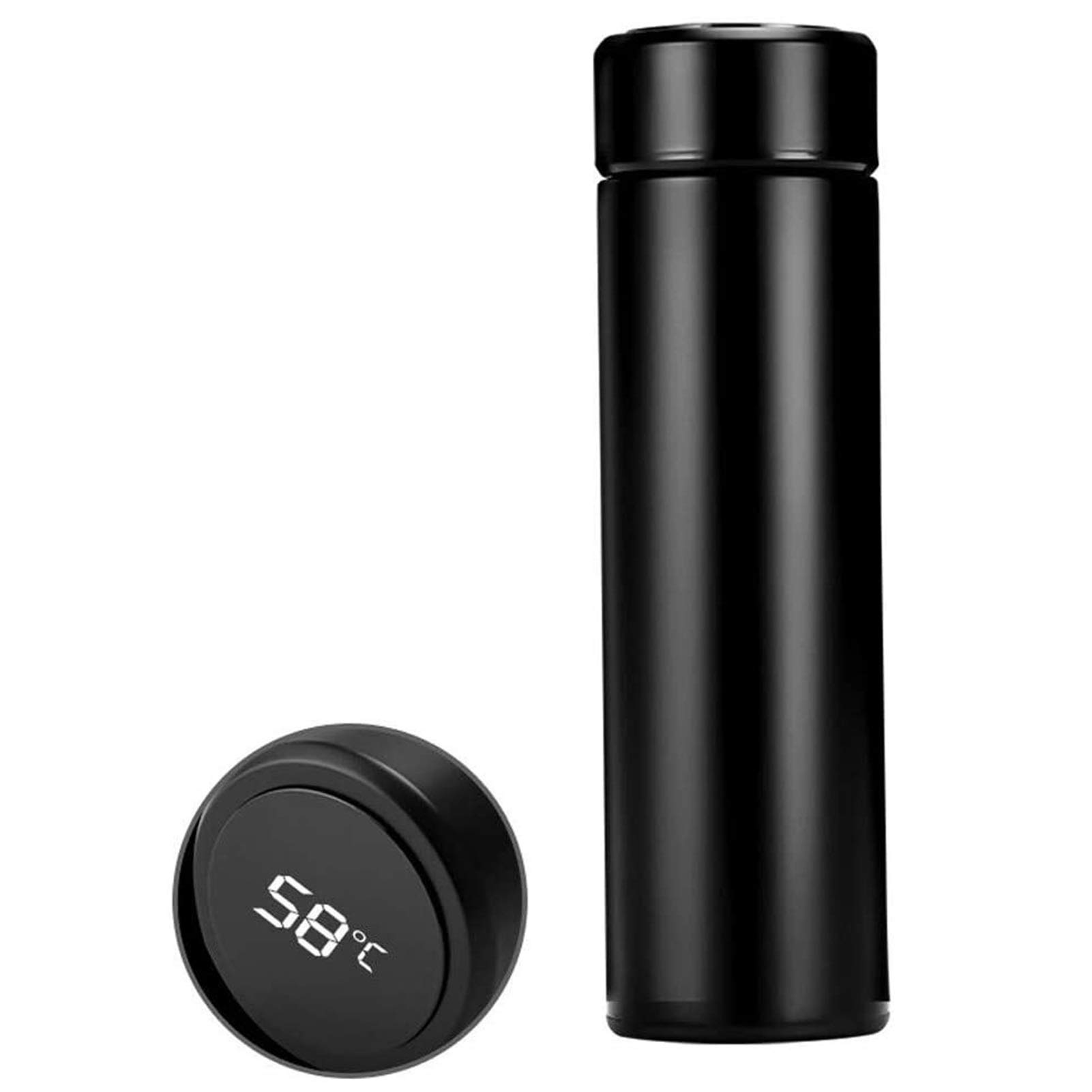 WUCHENG 500ml Smart Vacuum Insulated Travel Mug with LED Touch Screen Thermometer - Leak Proof Stainless Steel Coffee Thermos for Hot & Cold Drinks - Perfect for Office, Commuting, Camping and Outdoor Activities (Black)