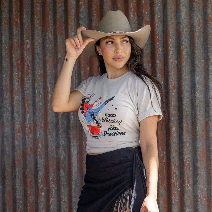 Women's Whiskey Cowgirl Boyfriend Fit T-Shirt - Western Style Comfortable Casual Tee for Country Music Festivals & Rodeo Events