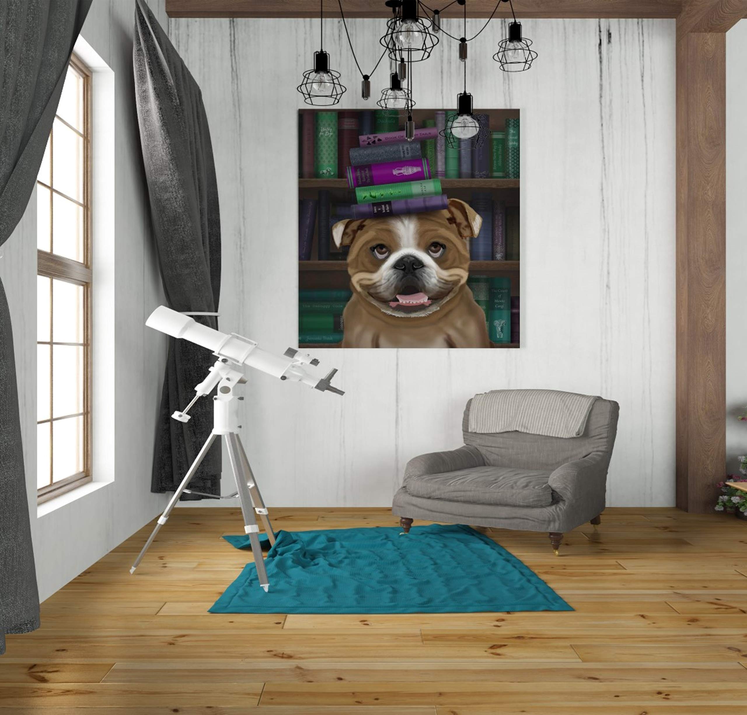 Epic Graffiti 'English Bulldog And Books' Canvas Wall Art by Fab Funky - 26x30 Inches Modern Home Decor for Living Room, Bedroom & Office