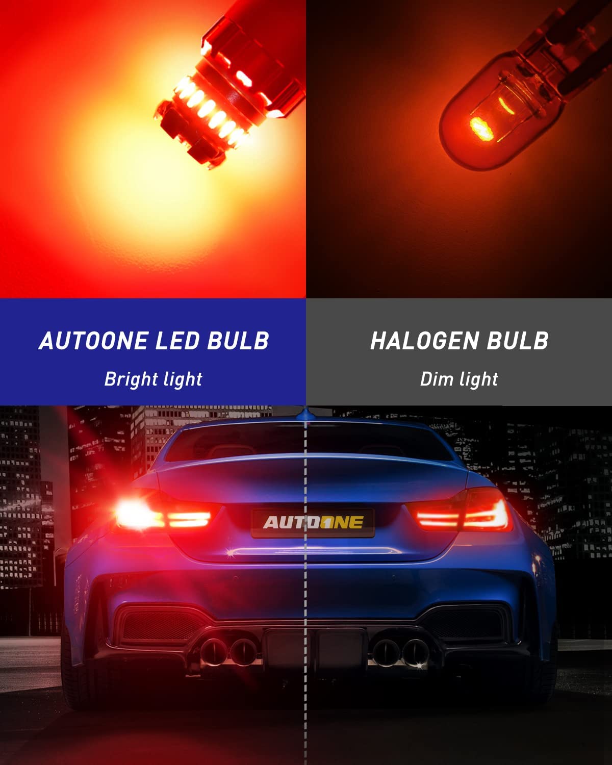 AUTOONE 7440 7443 LED Strobe Brake Light Bulb Red - 2800LM Flashing Strobe Blinking LED Tail Light Bulbs for T20 W21W 7441 7444 7443R - 300% Brighter Canbus Ready Plug and Play LED Stop Bulbs - Pack of 2 - Perfect for Car, Truck, Motorcycle Safety & Customization