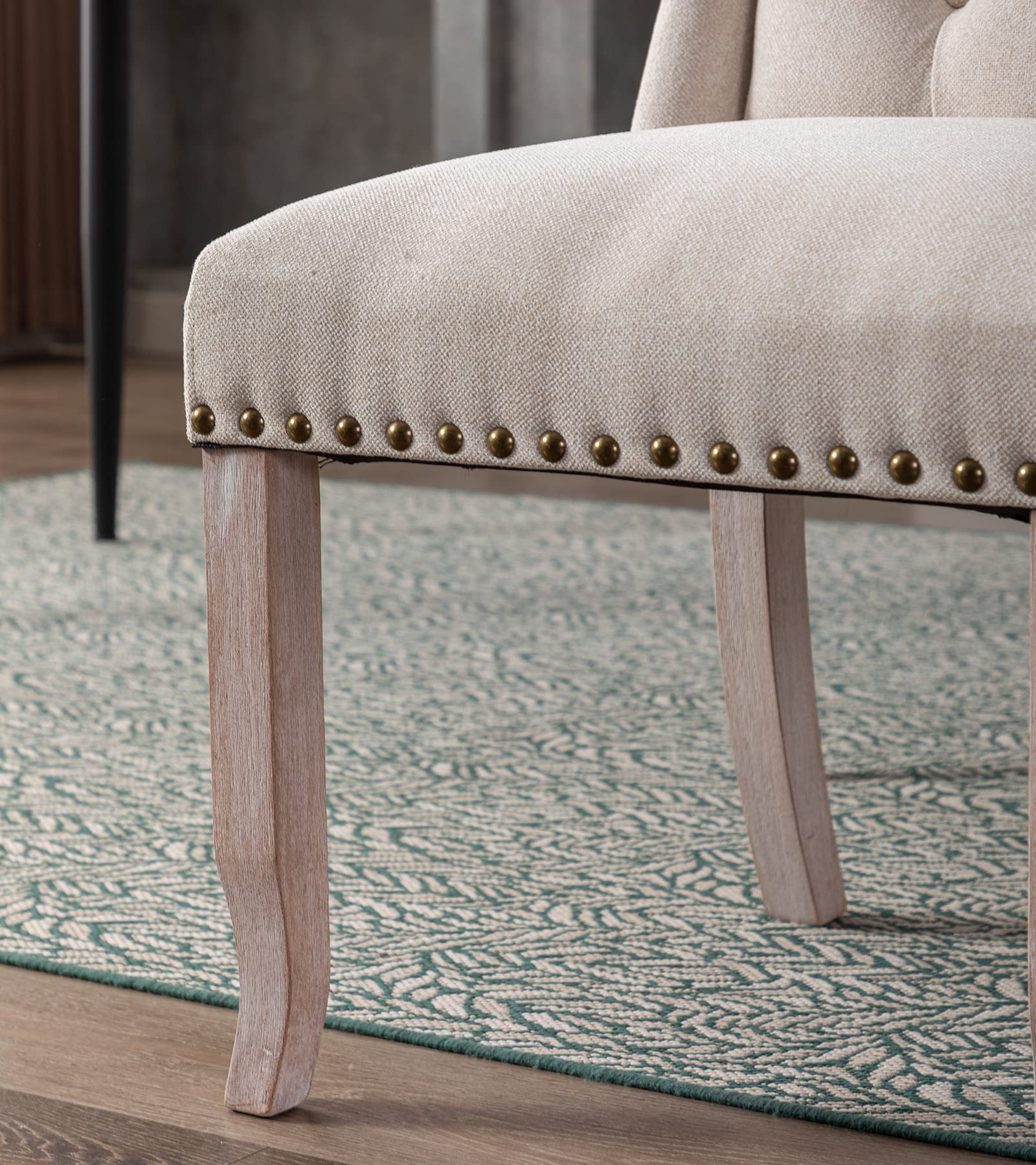 Modern Tufted Dining Chairs Set of 2 - Linen Upholstered Armless Side Chairs with Solid Wood Frame for Kitchen, Dining Room & Guest Seating - Wingback Accent Chairs in Beige - Perfect for Small Spaces, Breakfast Nooks & Formal Dining Areas
