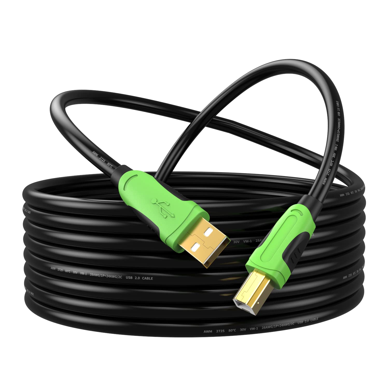 XXONE 20ft USB 2.0 Printer Cable - Type A Male to B Male Gold Plated Connectors for HP, Epson, Canon Printers & Scanners | High Speed Data Transfer, Durable Nylon Braided | Home Office & Commercial Use