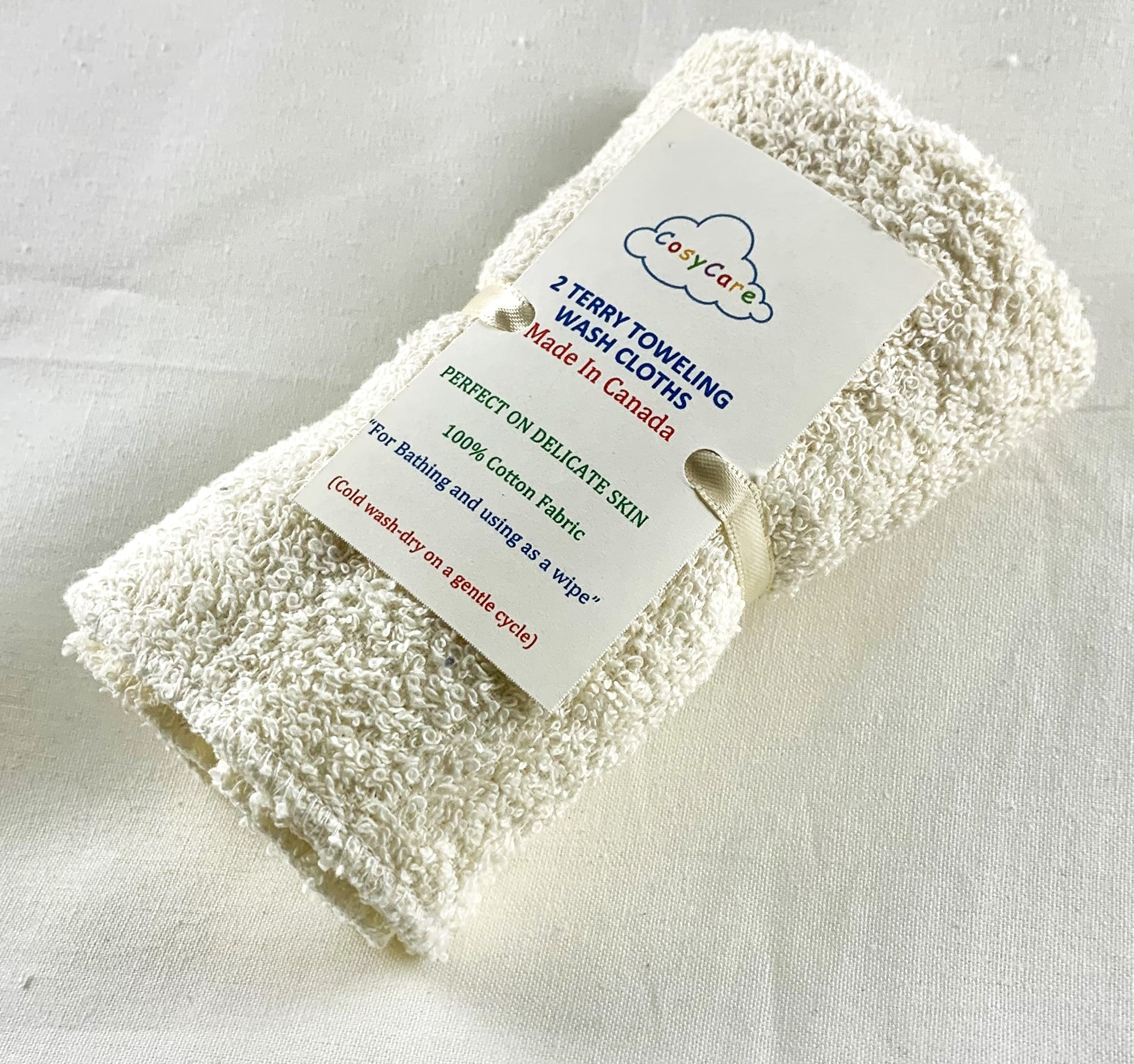 Soft Cozy Care Baby Terry Washcloths 2-Pack - Gentle & Absorbent for Newborn Bath Time & Sensitive Skin Care
