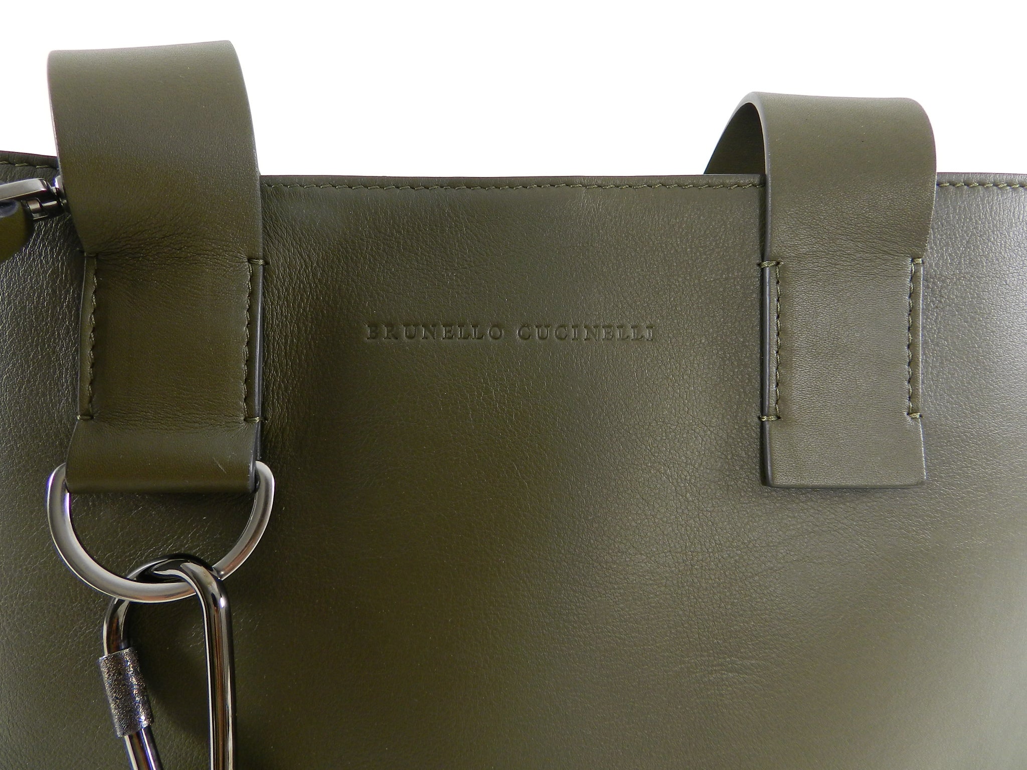 Brunello Cucinelli Olive Green Large Tote Bag with Beaded Detail - Stylish & Spacious Women's Leather Handbag for Work, Travel & Everyday Use