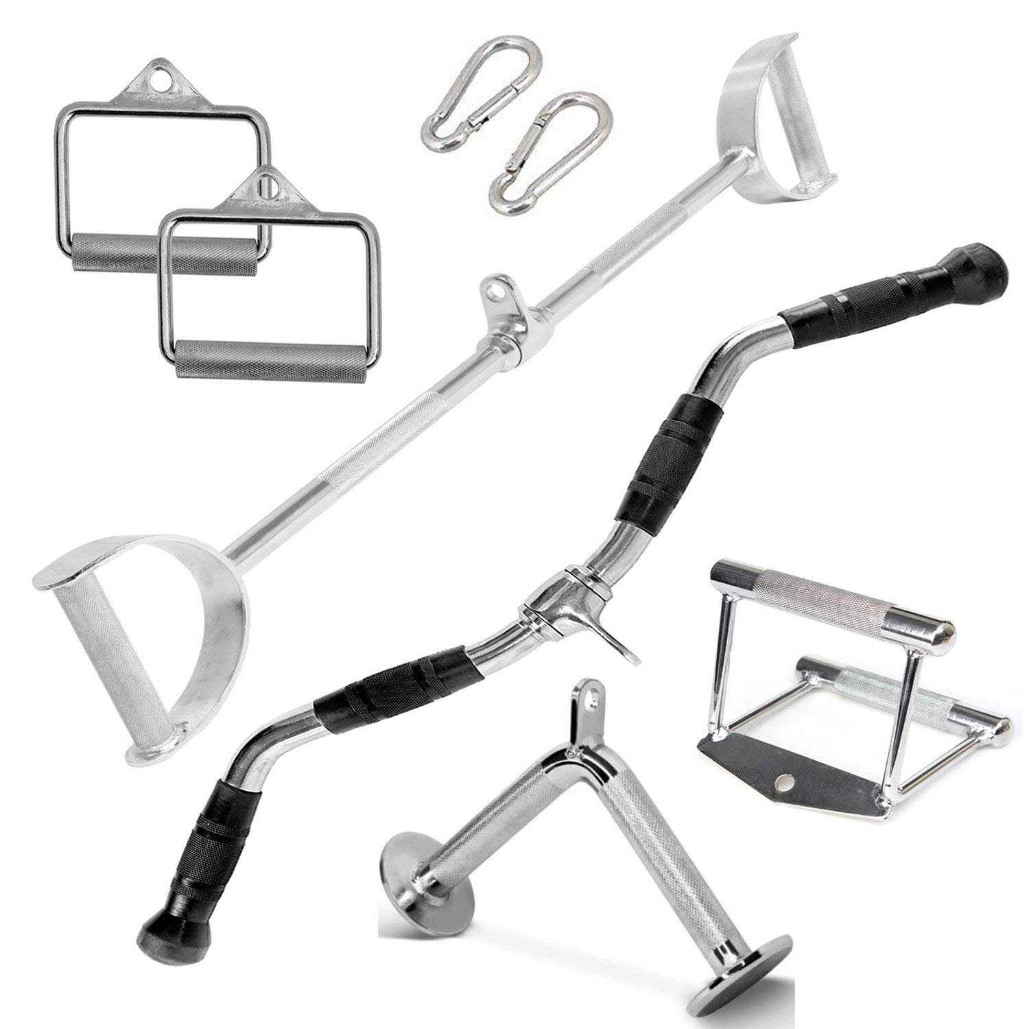 FITNESS MANIAC Multi-Exerciser Gym Cable Attachments Set - Tricep Pressdown Bar, Weightlifting Handles for Strength Training | Perfect for Home Gym & Commercial Fitness Centers