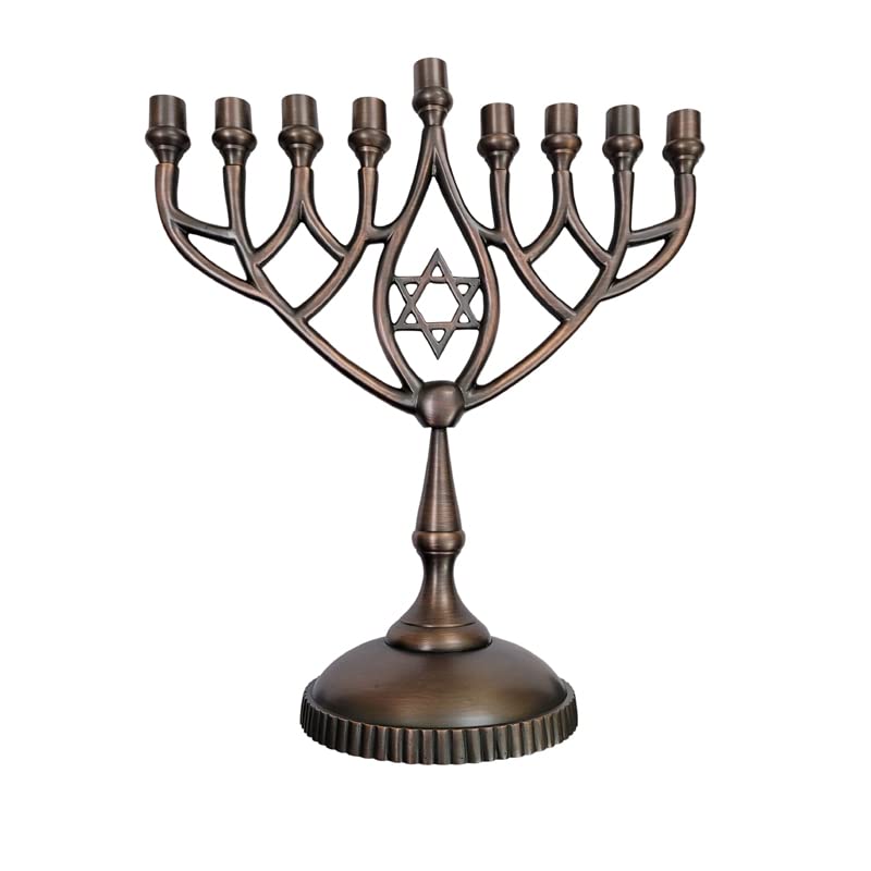 Adonai Hardware 12 Inch Hanukkah Menorah - Pure Solid Brass Candle Holder with Oil Rubbed Bronze Finish for Jewish Holiday Decor & Home Celebration
