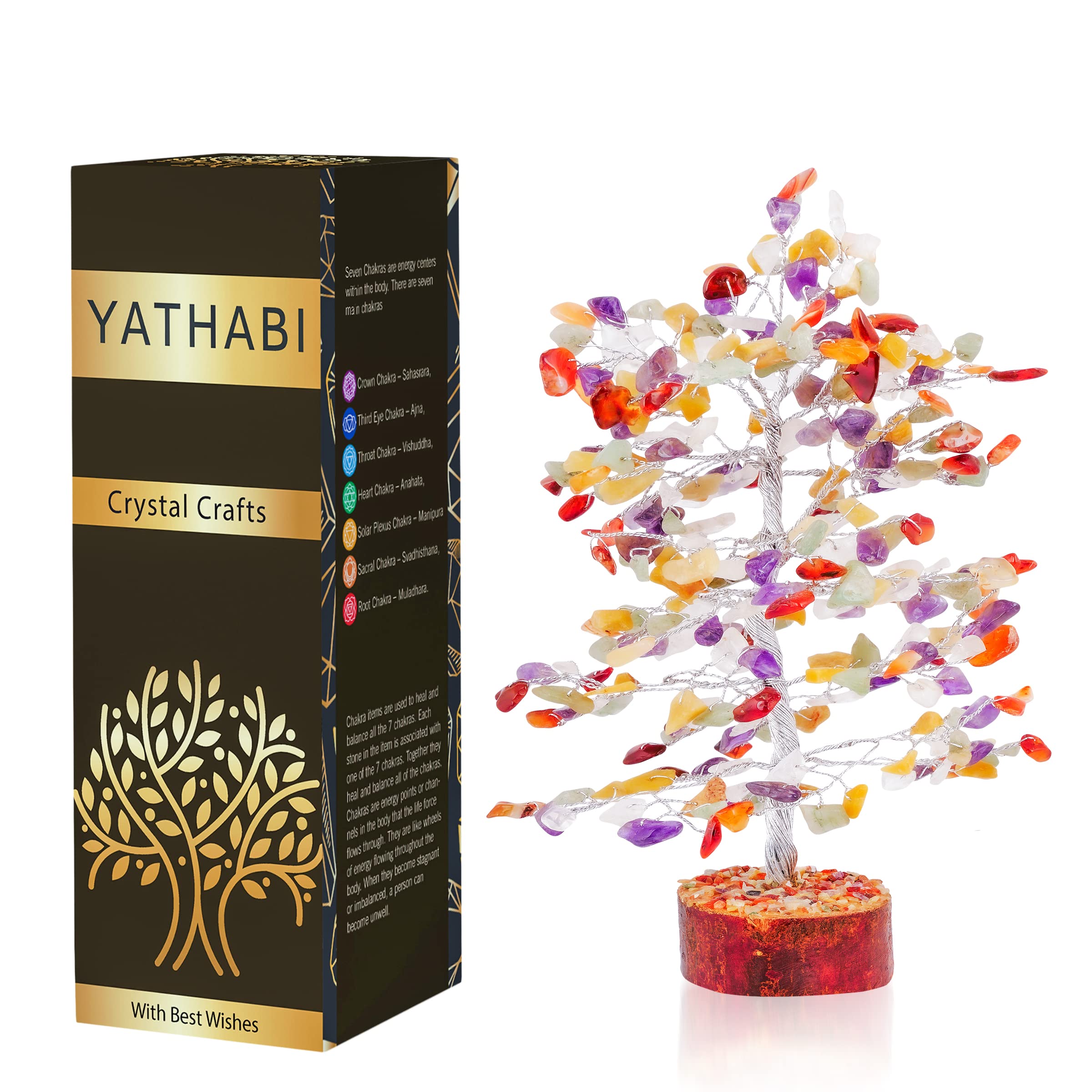 YATHABI Chakra Tree - Crystal Tree of Life Feng Shui Decor with Chakra Stones - Spiritual Money Tree for Good Luck & Positive Energy - Healing Crystal Bonsai for Home, Office & Meditation Space - Unique Gift for Women & Spiritual Seekers