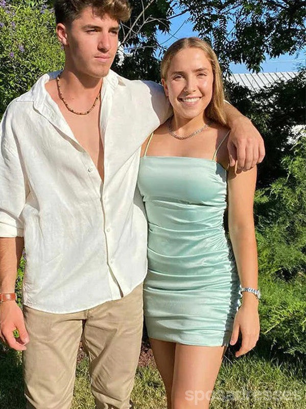 Elegant Mint Green Spaghetti Strap Mini Prom Dress for Homecoming & Party | Short Formal Dress CM1030 | Perfect for Prom Night, Homecoming Dance & Special Occasions