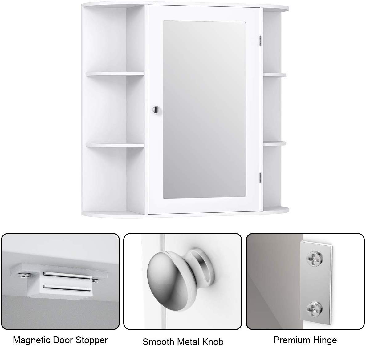 Casart Wall Mounted Bathroom Cabinet with Mirror - Single Door Medicine Cabinet with 4-Tier Adjustable Shelves - Perfect for Bathroom Storage, Makeup Vanity & Small Space Organization
