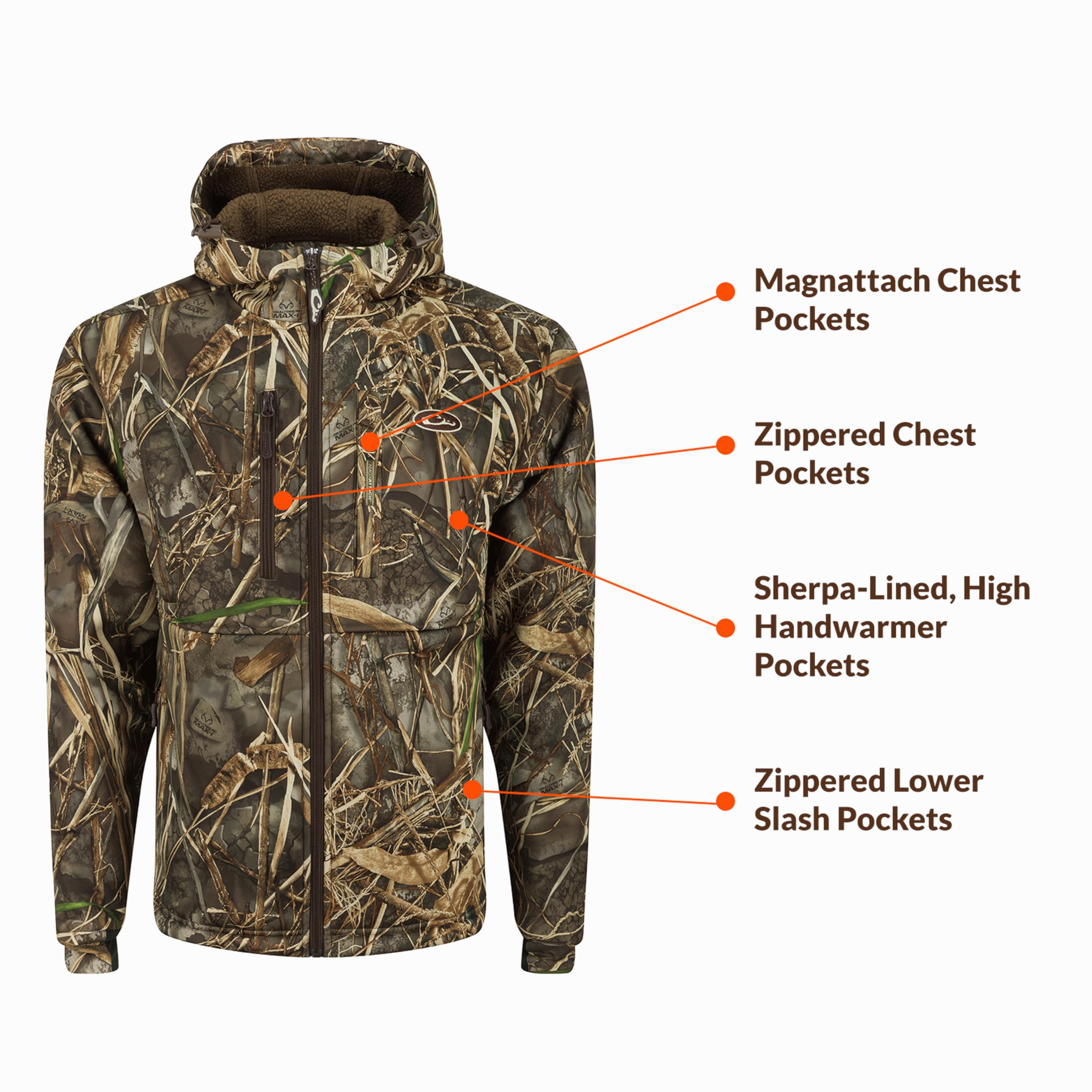 DRAKE Men's MST Hole Shot Hooded Windproof Hunting Jacket - 3-Layer Warm Sherpa-Lined, Breathable & Adjustable Full Zip for Outdoor Activities | Ideal for Hunting, Hiking & Winter Sports