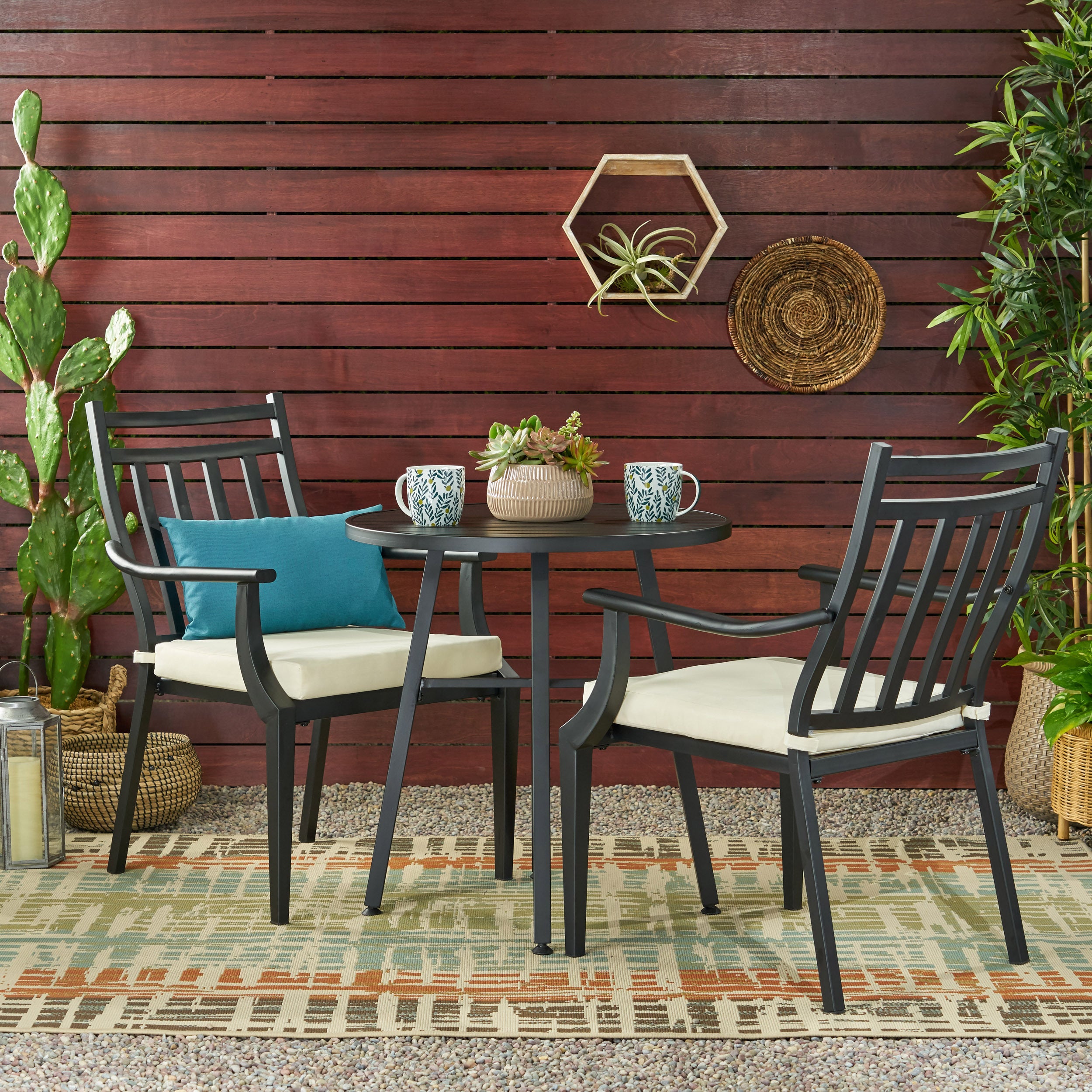 DELMAR 3-Piece Outdoor Metal Bistro Set - Patio Dining Table and Chairs for Garden, Balcony & Backyard - Rust-Resistant Steel Cafe Set for Coffee, Tea & Relaxing Outdoors