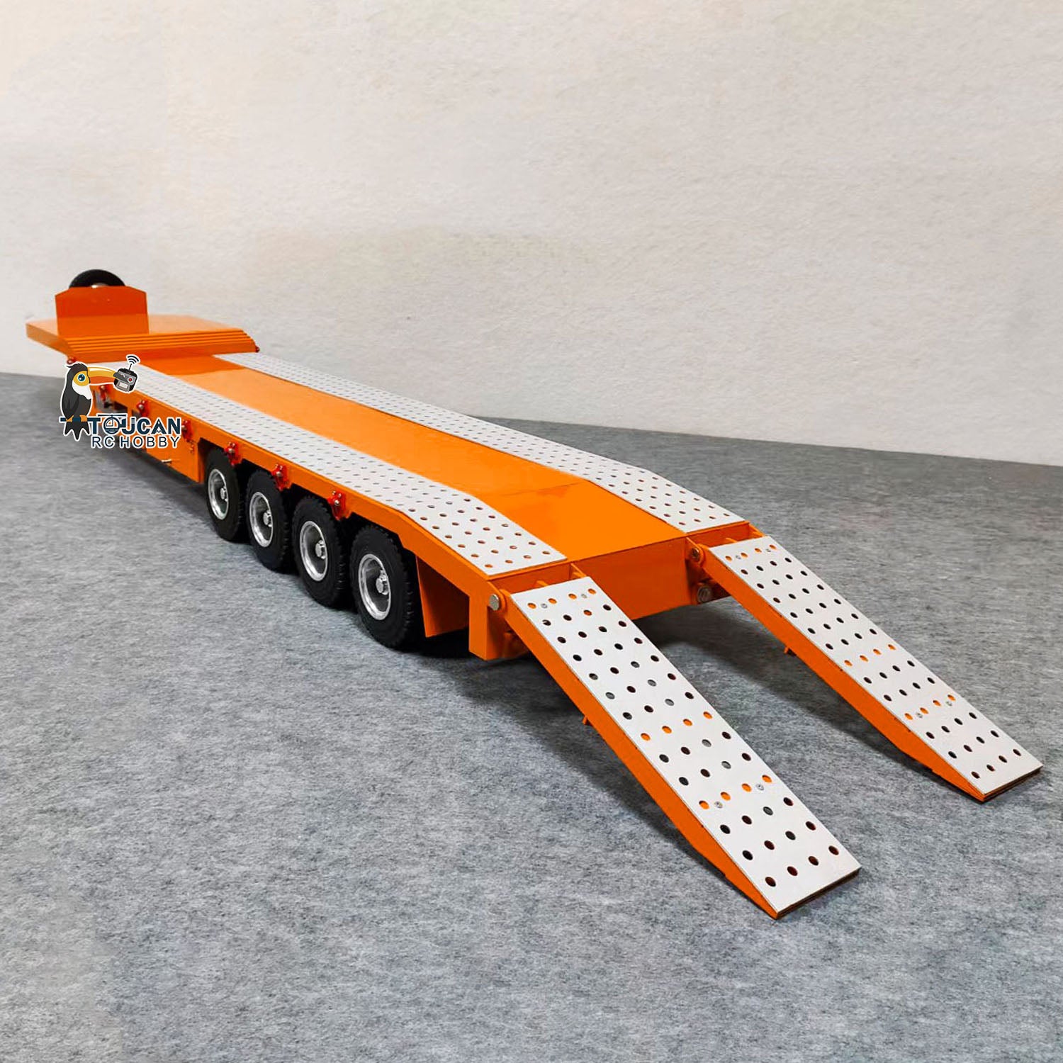 1:14 Scale 4 Axle Metal RC Trailer for Tractor Trucks - Electric Tailgate, Adjustable Legs, Pre-Painted & Assembled DIY Model - Perfect for RC Car Enthusiasts & Collectors