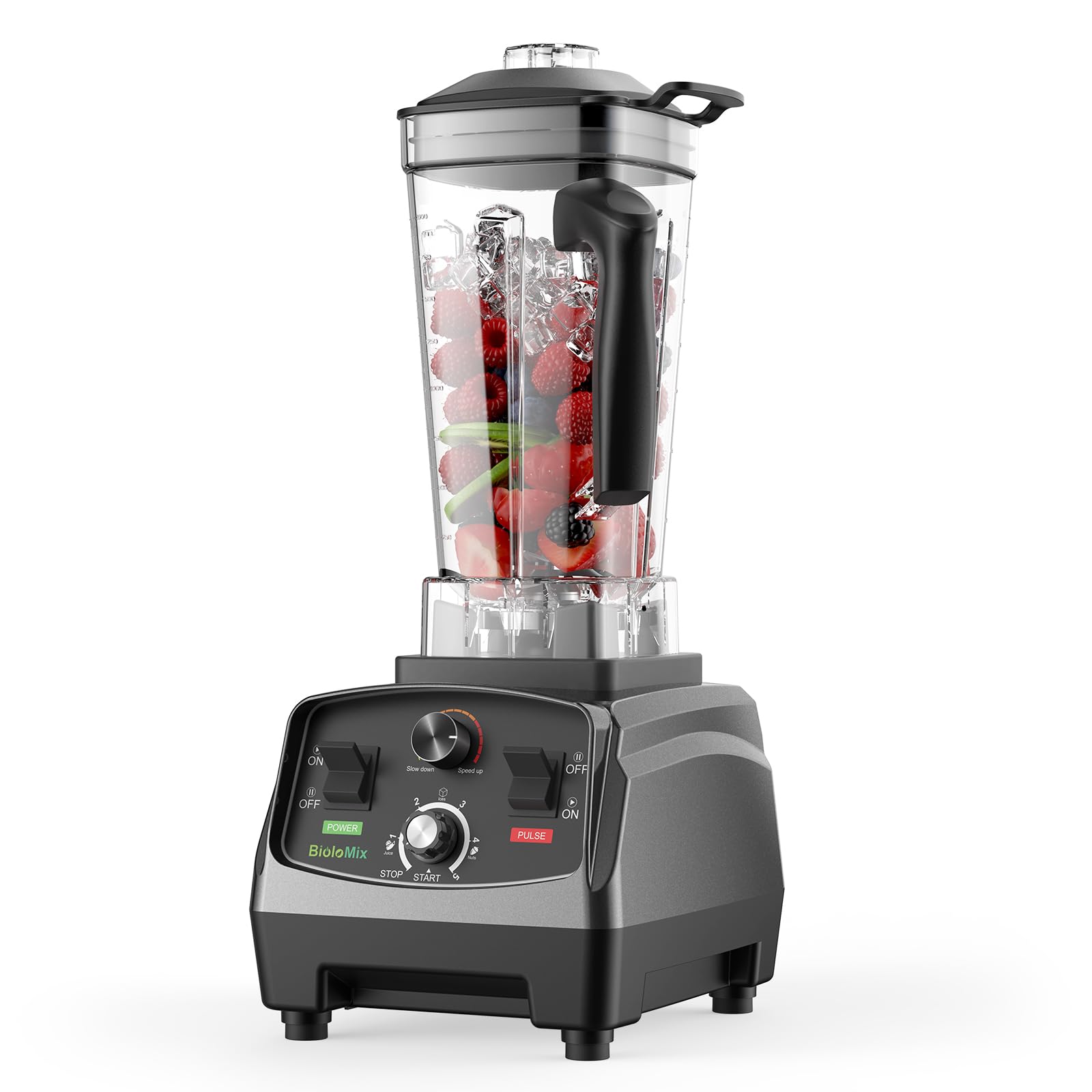BioloMix 2200W High-Power Countertop Blender - Professional Kitchen Blender for Smoothies, Ice Crushing & Soup Making - Commercial & Home Use with Timer - Perfect for Frozen Fruits, Juices & Meal Prep
