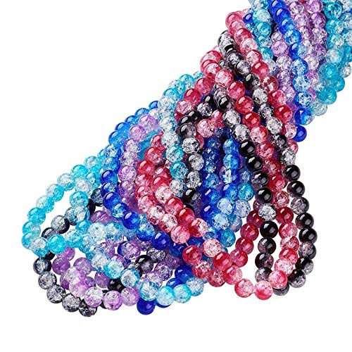 DIY Jewelry Making Kit - 20 Strands 8mm Mixed Color Round Crackle Glass Beads for Bracelets, Necklaces & Craft Projects - Perfect for Handmade Gifts, Party Favors & Boho Style Accessories (8mm Bead Size)