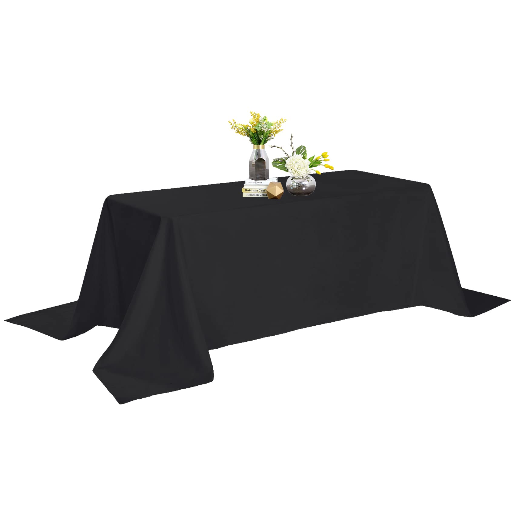 Black Rectangle Tablecloth 90x132 Inch - Stain & Wrinkle Resistant Washable Polyester Table Cover for Dining, Buffet, Wedding - Elegant Decorative Fabric for Home, Restaurant & Party Decor