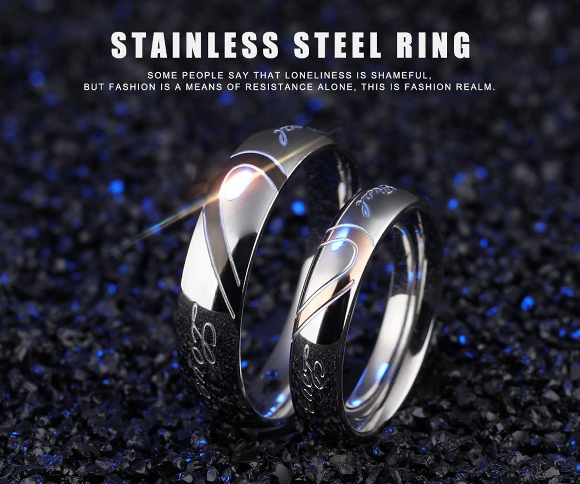 KnSam Couple Rings - Stainless Steel Half Heart Shape with Black Rose Gold Finish - Matching Promise Rings for Couples - Perfect for Anniversaries, Engagements & Romantic Gifts