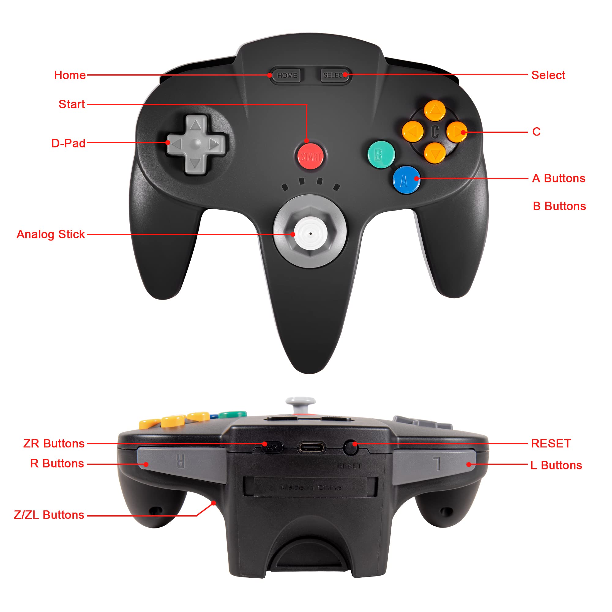 KIWITATA Wireless N64 Controller for Nintendo Switch - 2.4GHz Gamepad Compatible with N64 Console, Switch/Switch Lite/Switch OLED, PC & Mac (Windows 7/8/10/11) - Black - Perfect for Retro Gaming & Multiplayer Sessions