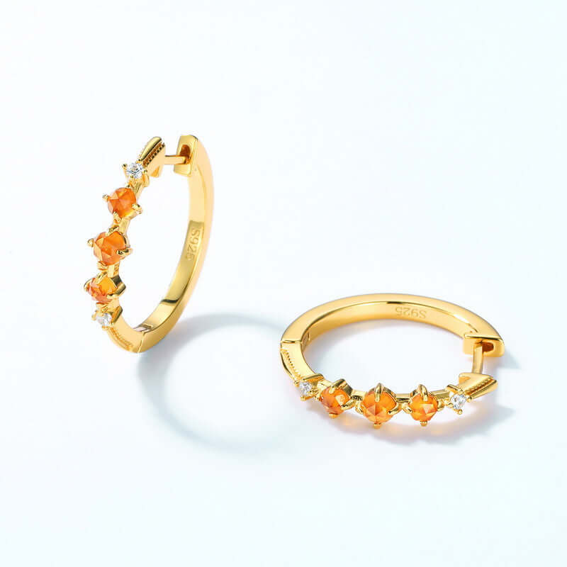 Stylish Orange Garnet Lucky Hoop Earrings for Women | Dainty Boho Jewelry | Perfect for Everyday Wear & Special Occasions | ER294
