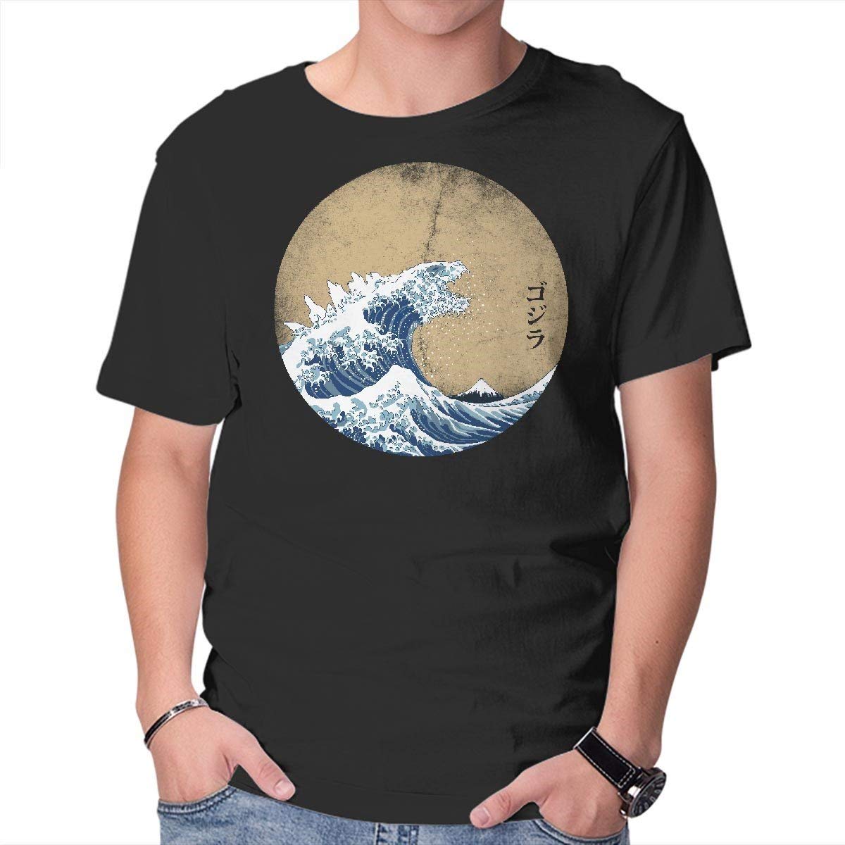 Hokusai Gojira Men's Graphic T-Shirt - Soft Cotton Basic Tee for Casual Wear & Street Style | Perfect for Everyday Outfits, Anime Fans & Art Lovers