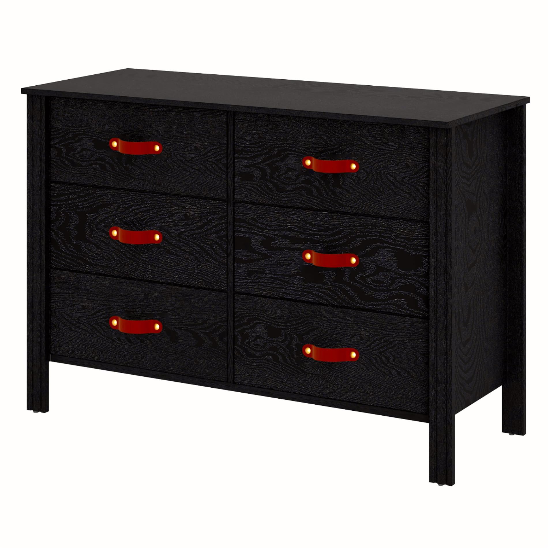WAMPAT 50 Inch TV Stand Dresser with 6 Storage Cubby - Wooden Chest of Drawers for 55 Inch TV, Kids Dresser Console Table for Living Room, Bedroom & Office - Black (Perfect for Organizing Toys, Books & Media Accessories)