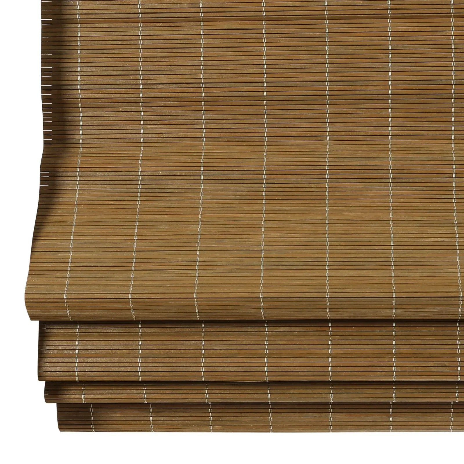 Sybil Bamboo Roman Shade in Cinnamon - Natural Wood Window Treatment for Living Room & Bedroom - Light Filtering & Privacy