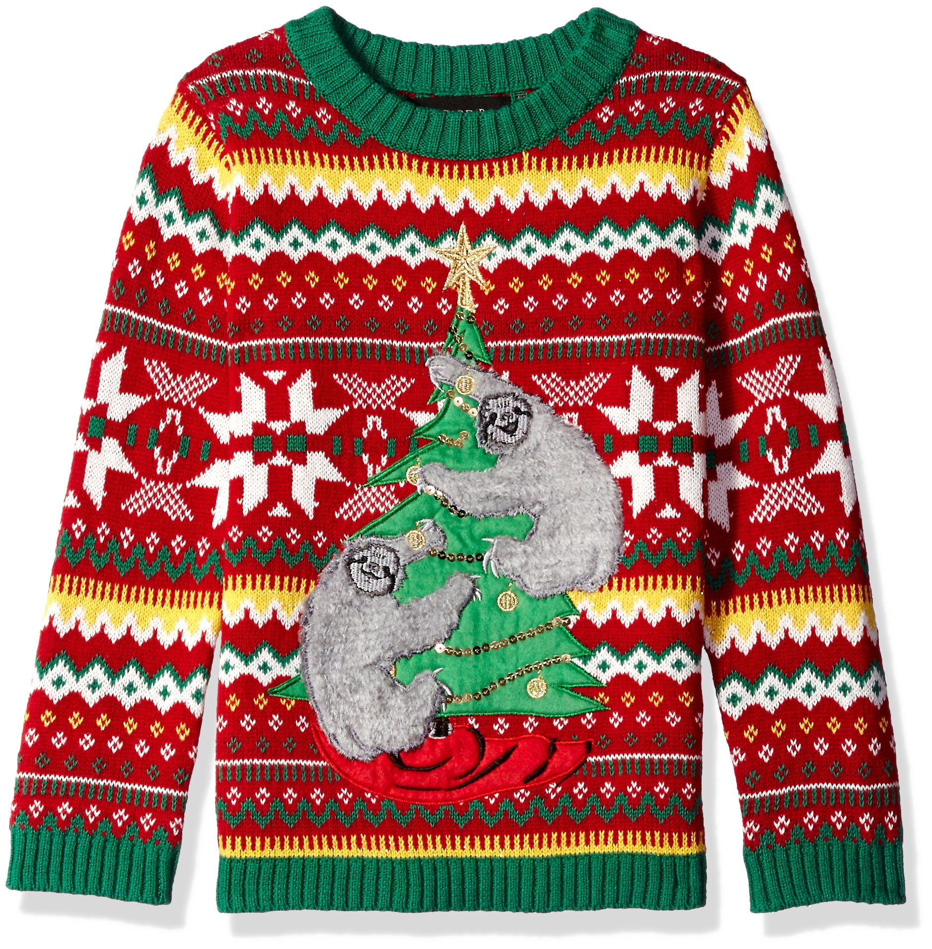 Blizzard Bay Boys' Sloth Christmas Sweater Red/Green Size 6 - Holiday Party Outfit