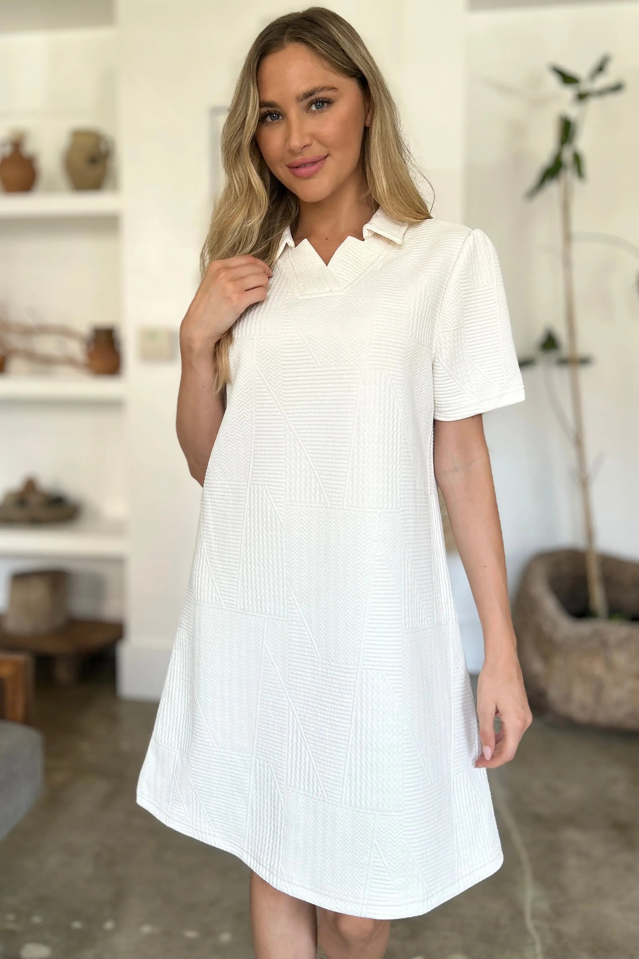 Double Take Full Size Textured Short Sleeve Dress for Women - Casual Summer Flowy Dress for Beach, Vacation & Everyday Wear