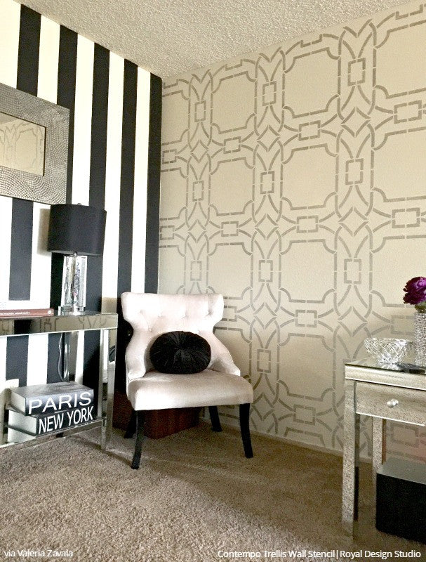 Contempo Trellis Wall Stencil - Reusable DIY Home Decor Painting Template for Walls, Furniture & Crafts | Perfect for Bedroom, Nursery, Living Room & Office Accent Walls
