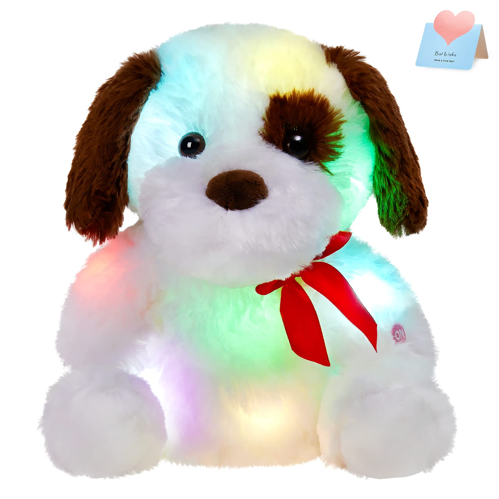 BSTAOFY 12-Inch LED Glow in The Dark Plush Puppy Toy - Soft Light Up Stuffed Animal Dog with Bow Tie, Cute Night Light for Kids Bedroom | Perfect Gift for Toddlers, Boys & Girls (Birthday, Christmas) | Bedtime Companion, Nursery Decor & Comfort Toy