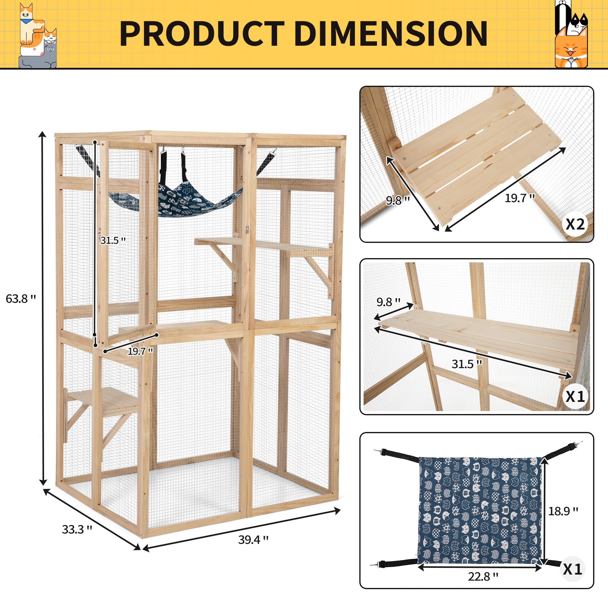 Premium Wooden Catio Outdoor Cat Enclosure with Window Access - Safe Patio Playhouse for Indoor Cats | Perfect for Backyards, Balconies & Garden Spaces