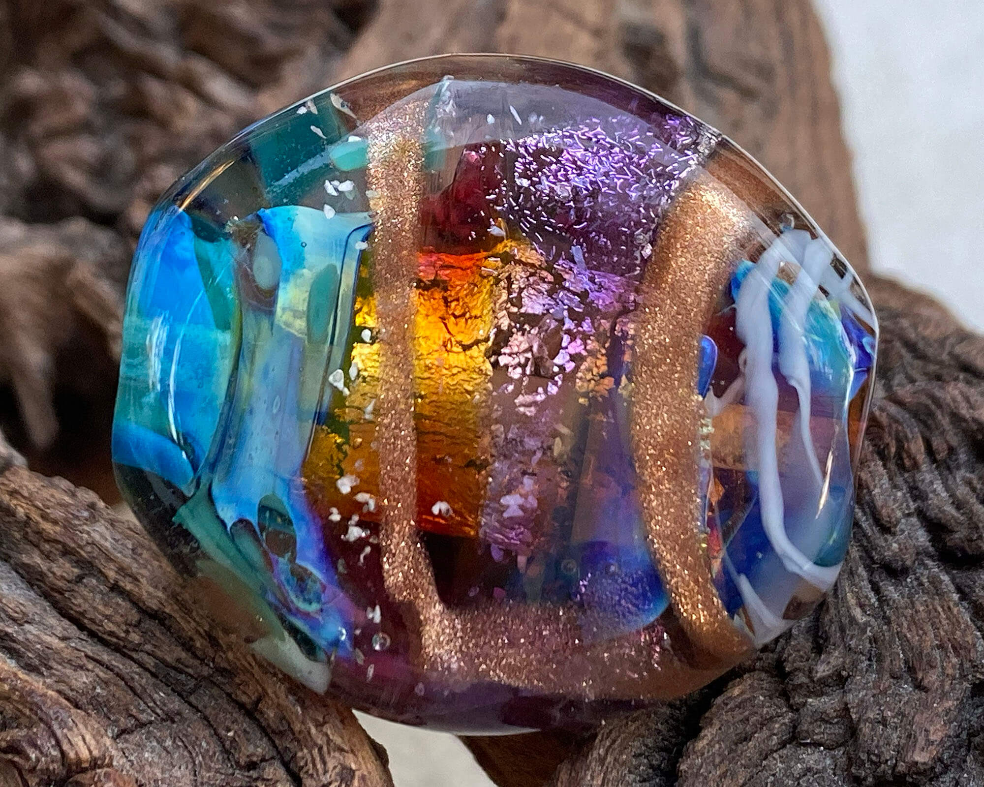 Blue Rainbow Shimmer Lampwork Glass Focal Bead for Jewelry Making - Handmade Artisan Beads for Necklaces, Bracelets & DIY Craft Projects