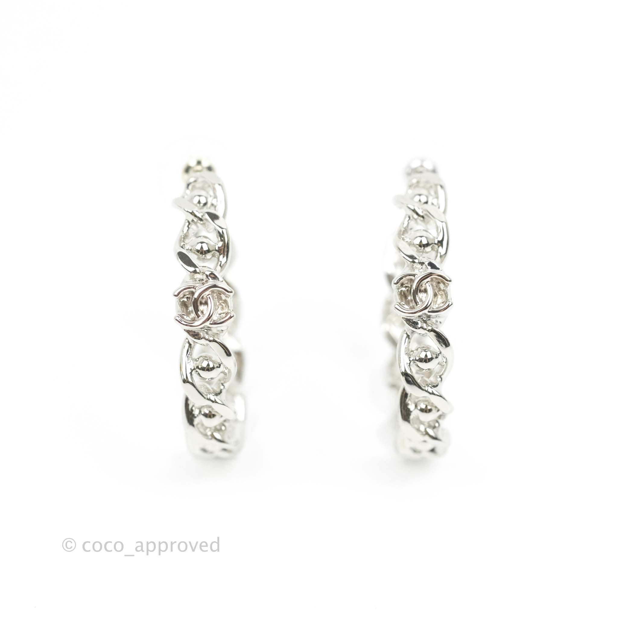 Chanel CC Chain Hoop Earrings in Silver Tone - 22A Collection | Luxury Fashion Jewelry for Women | Perfect for Parties, Weddings & Special Occasions