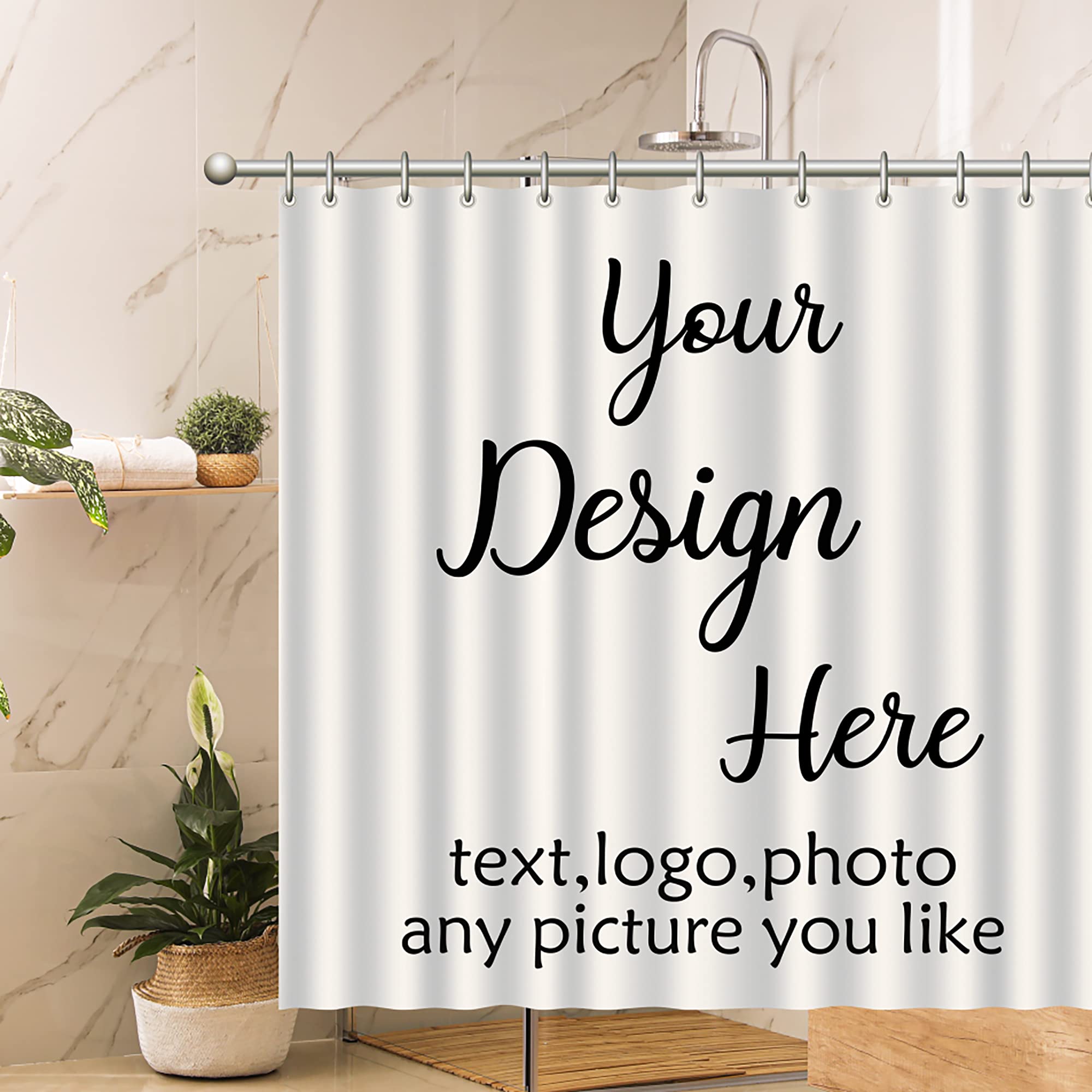 Custom Personalized Picture Name Text Waterproof Shower Curtain - Unique Housewarming Wedding Gift & Bathroom Decor for Home, Hotel, Spa (72x72 Inches)
