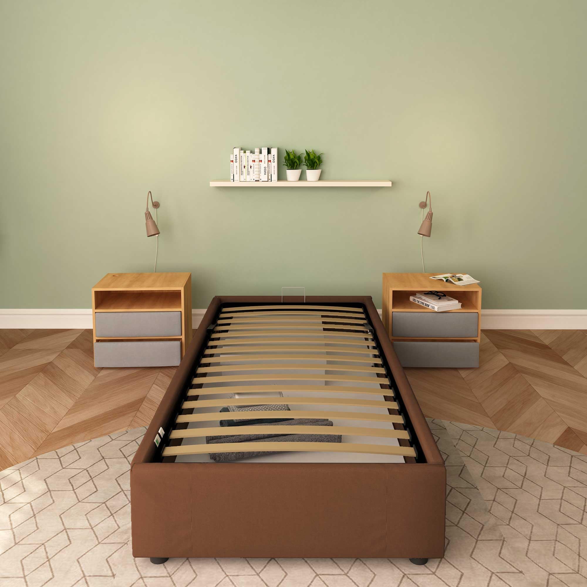 Baldiflex Cloe Square and Half Bed with Fabric Storage, No Headboard, Slatted Base for Mattresses, 100 x 200 cm, Brown - Perfect for Small Bedrooms, Guest Rooms, and Space-Saving Solutions