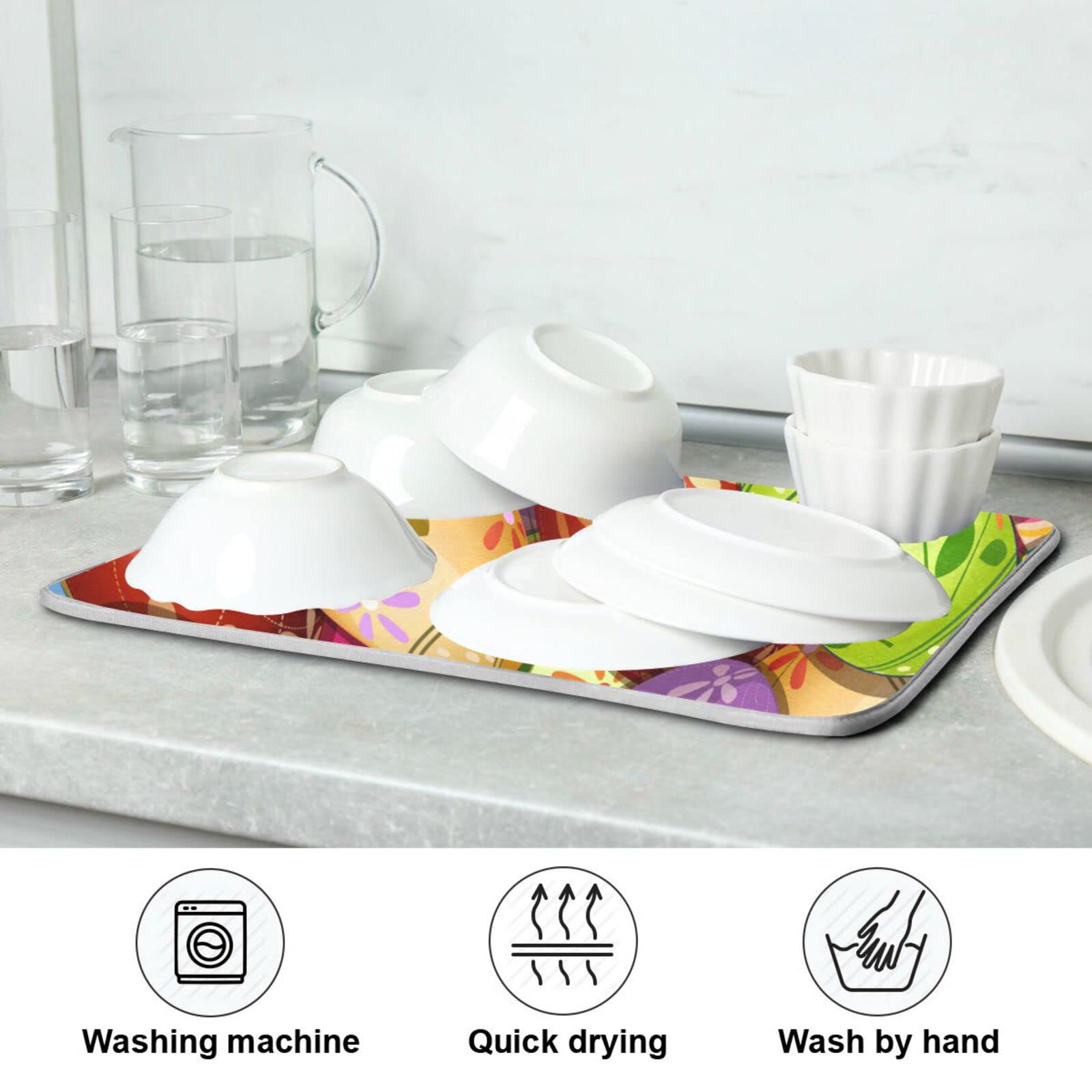 Easter Eggs Dish Drying Mat 18x24 Inch - Absorbent Kitchen Counter Protector for Spring Holiday Dishes | Perfect for Easter Decor & Kitchen Drainer Use