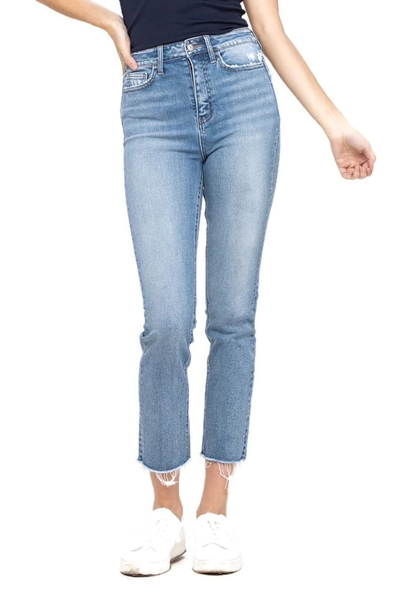 VERVET by Flying Monkey Women's Super High Rise Slim Cropped Straight Jeans - Stretch Denim Pants for Casual Wear & Everyday Outfits