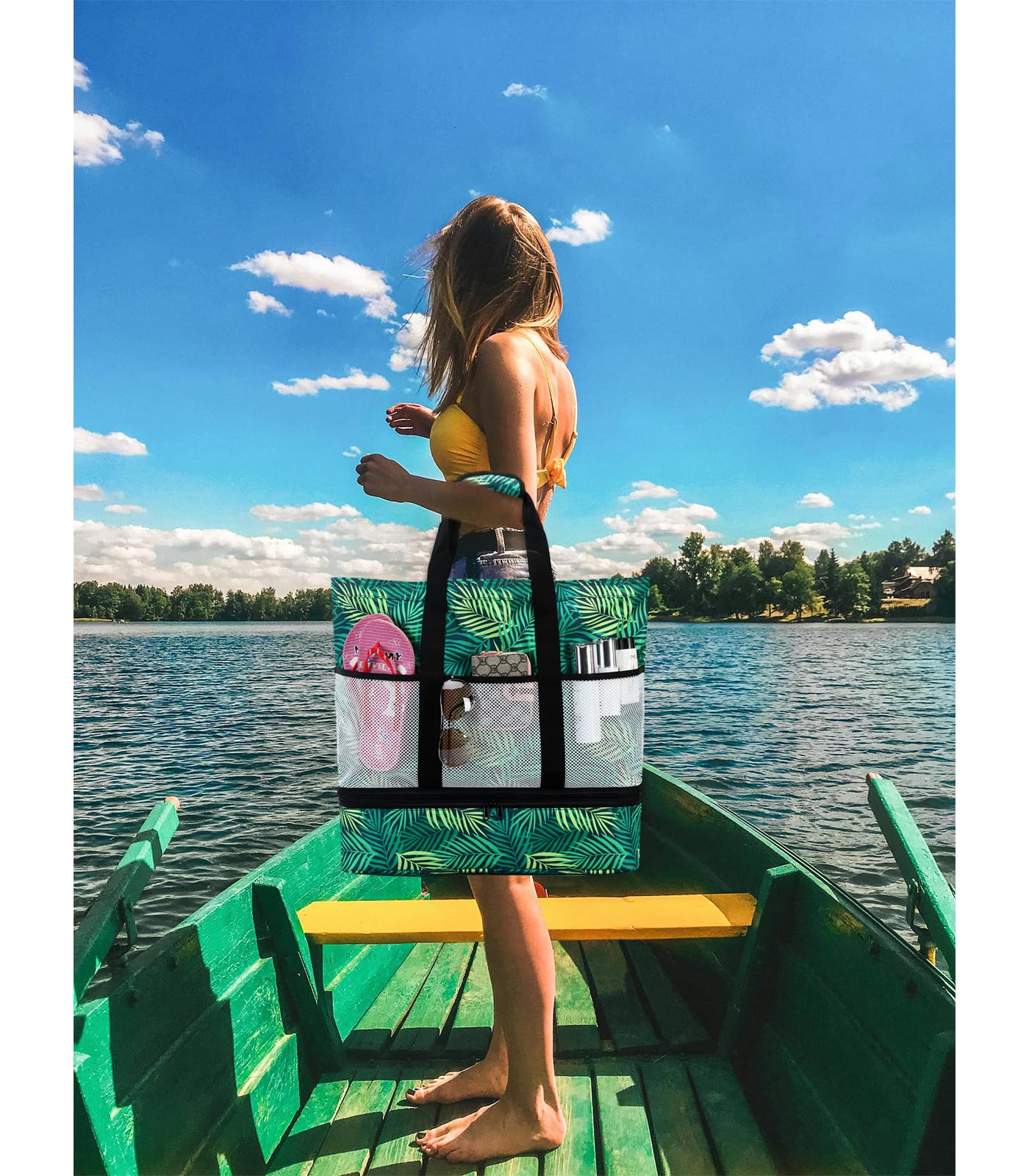 Octsky Large Waterproof Beach Tote Bag with Cooler & 9 Pockets - Sandproof Zippered Pool Bag for Women | Perfect for Beach Trips, Pool Parties & Summer Vacations