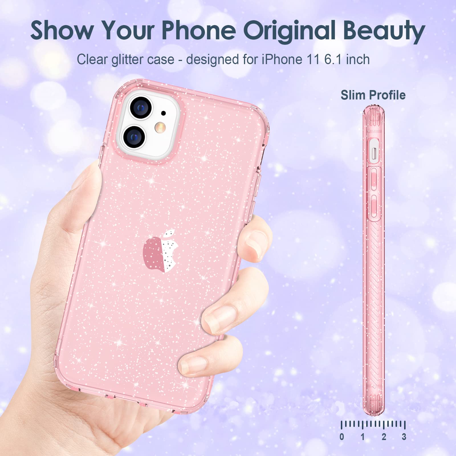 Hython Glitter iPhone 11 Case - Sparkly Clear Bling Cover with Anti-Scratch TPU, Slim Fit Shockproof Protection for Women & Girls | Perfect for Everyday Use, Parties & Gifts (Pink Glitter)